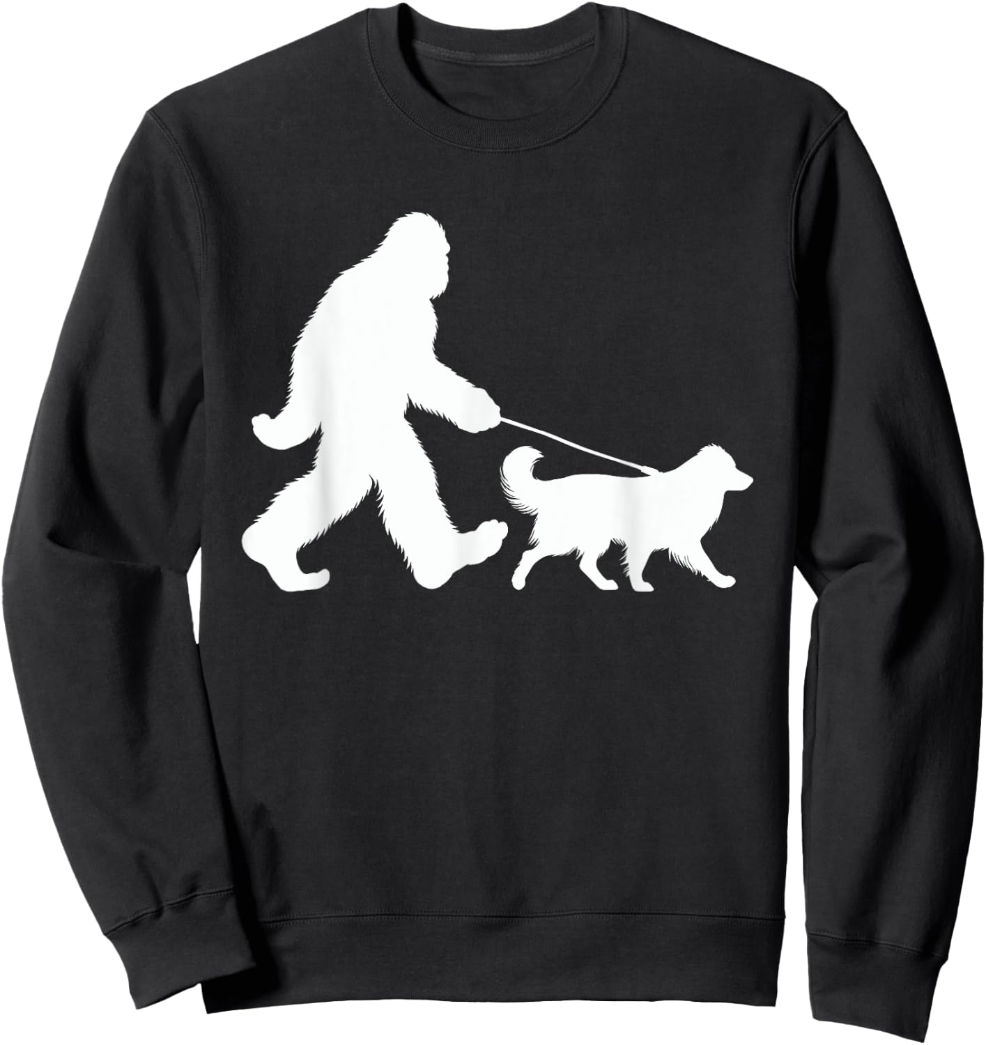 Bigfoot Walking a Dog Funny Australian Shepherd Lovers Sweatshirt - Sweatshirt | Black