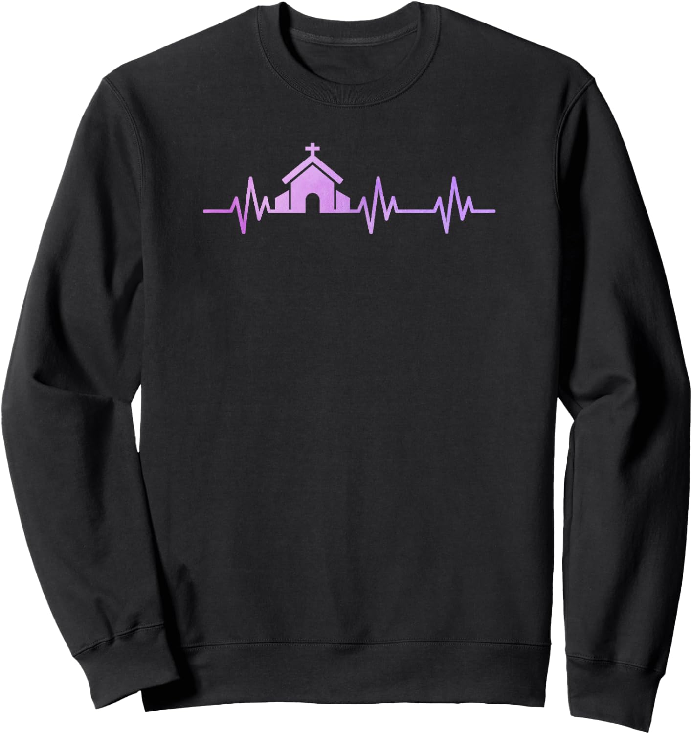 Church Heart Love EKG Heart Pulse Christian Pastor Life Sweatshirt - Sweatshirt | Black