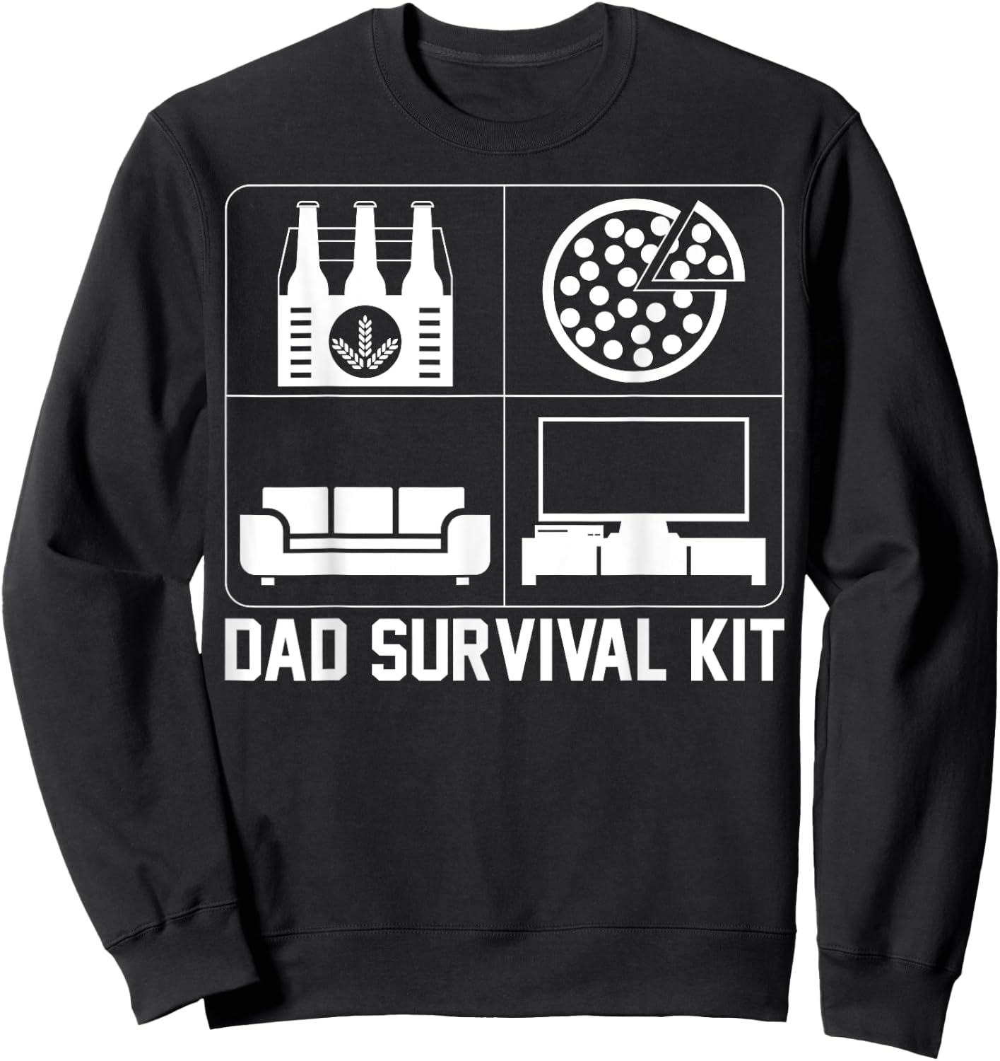 Dad Survival Kit Beer Pizza Couch TV Sweatshirt - Sweatshirt | Black