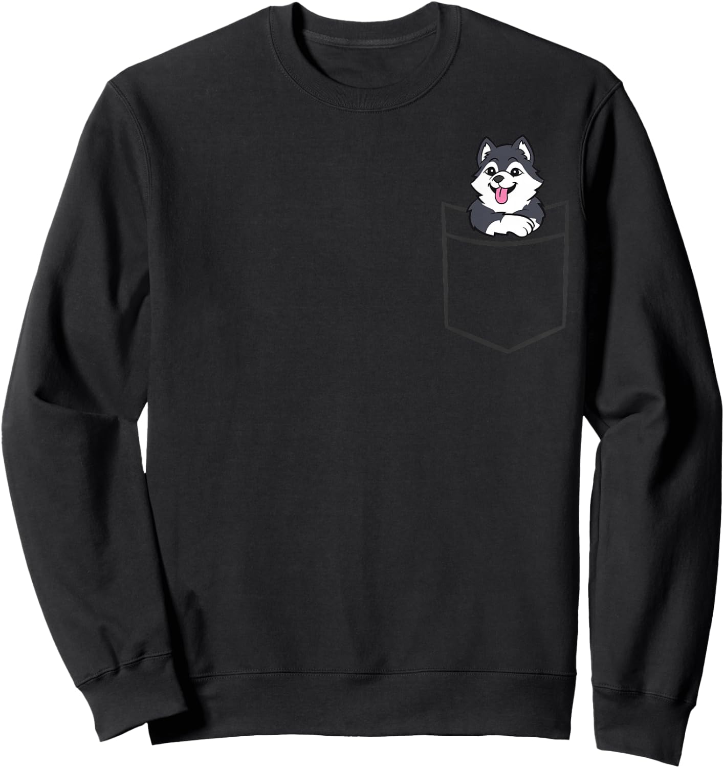 Husky In The Pocket Cute Husky Sweatshirt - Sweatshirt | Black
