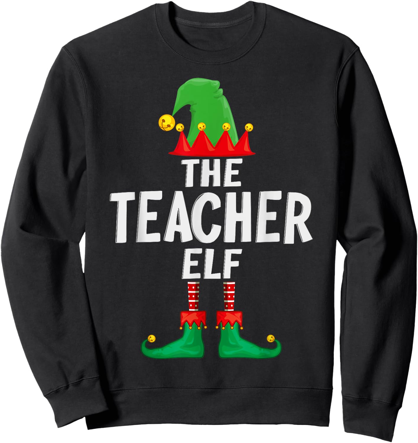The Teacher Elf Matching Family Christmas Sweatshirt - Sweatshirt | Black