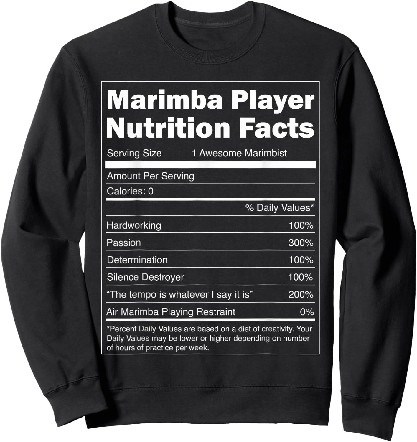 Music Gift - Funny Nutrition Facts Marimba Player Sweatshirt - Sweatshirt | Black