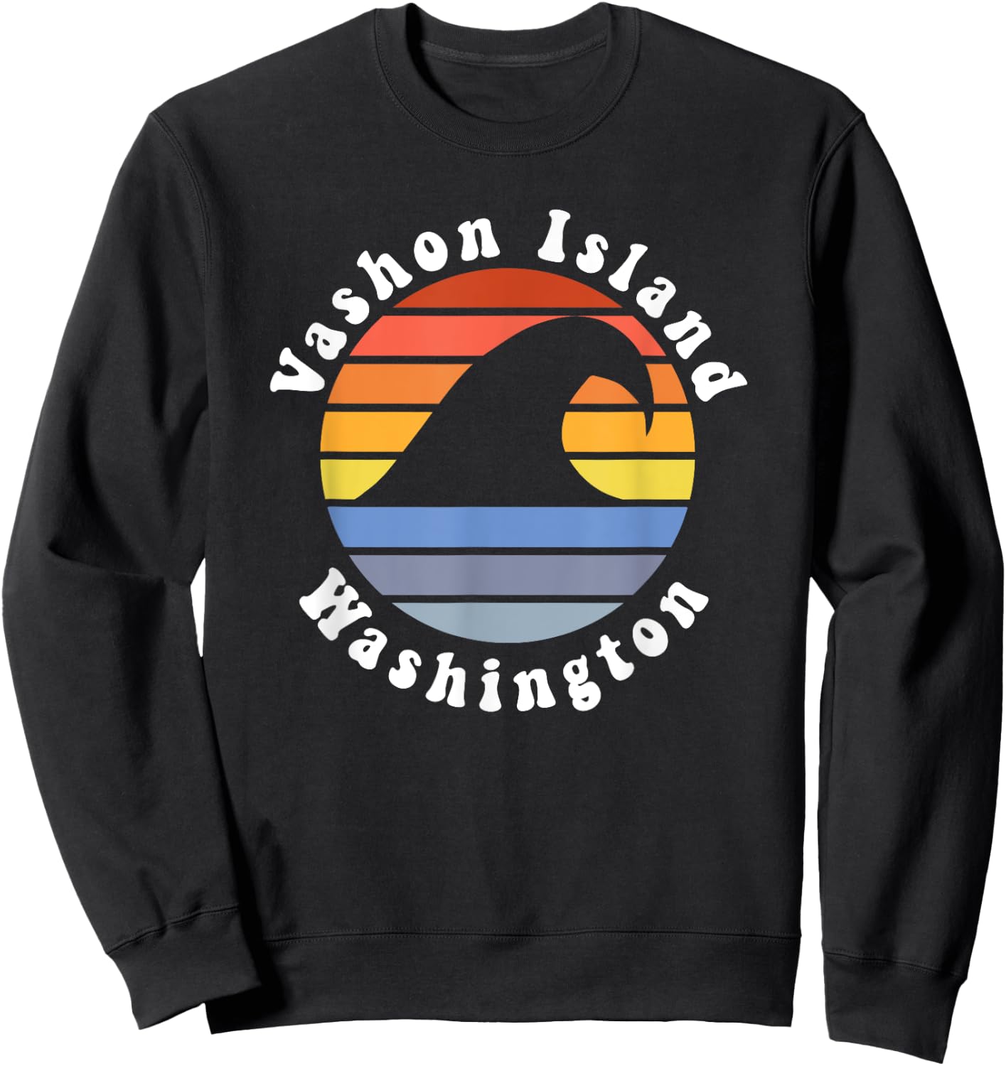 Retro Vashon Island Washington Vacation Beach Wave Souvenir Sweatshirt - Sweatshirt | Black