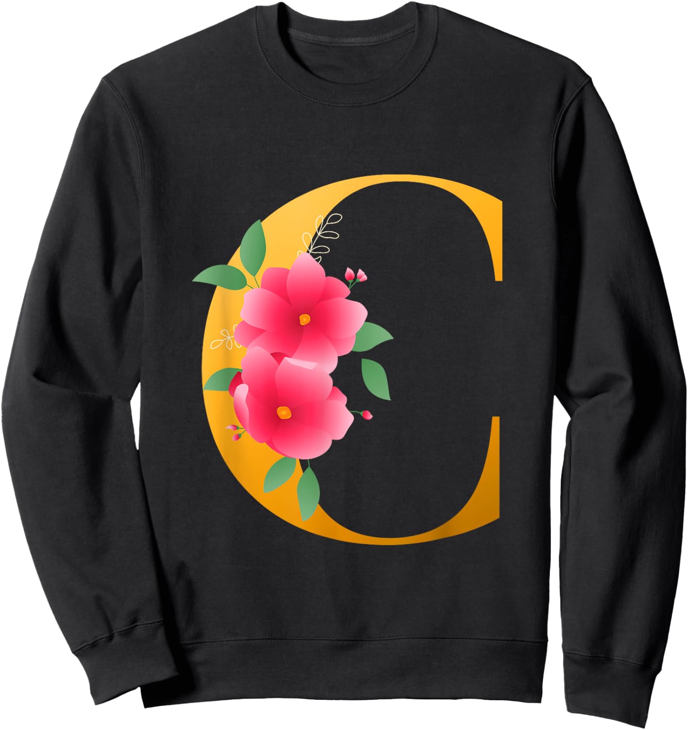 Cool Floral Alphabet Cute Initial Monogram Letter C Graphic Sweatshirt - Sweatshirt | Black