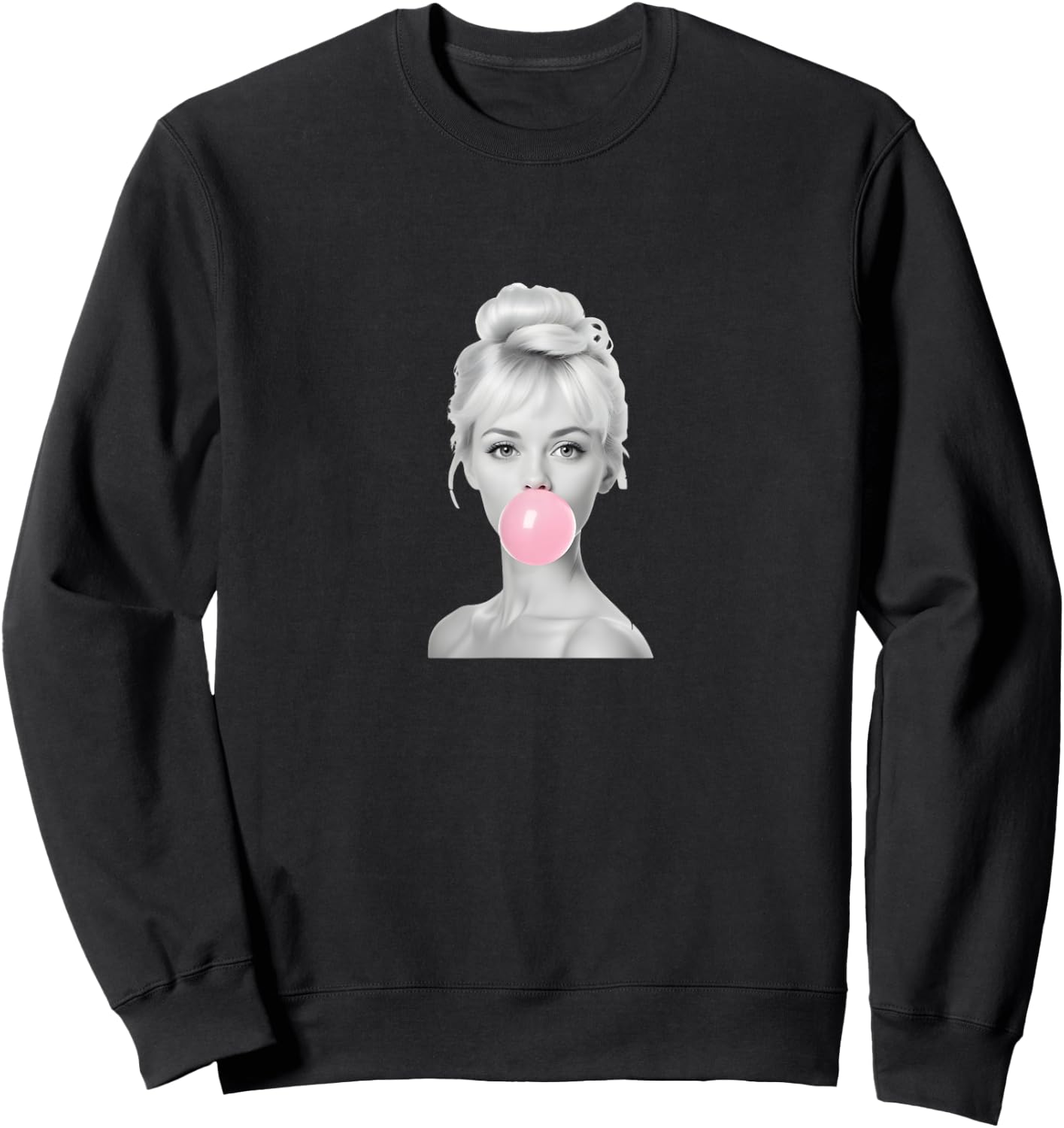 Woman with chewing gum beautiful woman blowing gum bubble Sweatshirt - Sweatshirt | Black