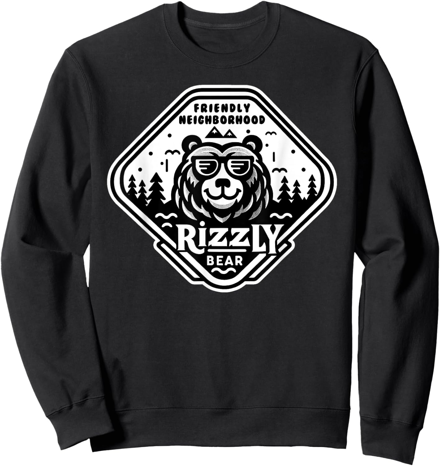 Funny Neighborhood Rizzly Bear Meme Sweatshirt - Sweatshirt | Black