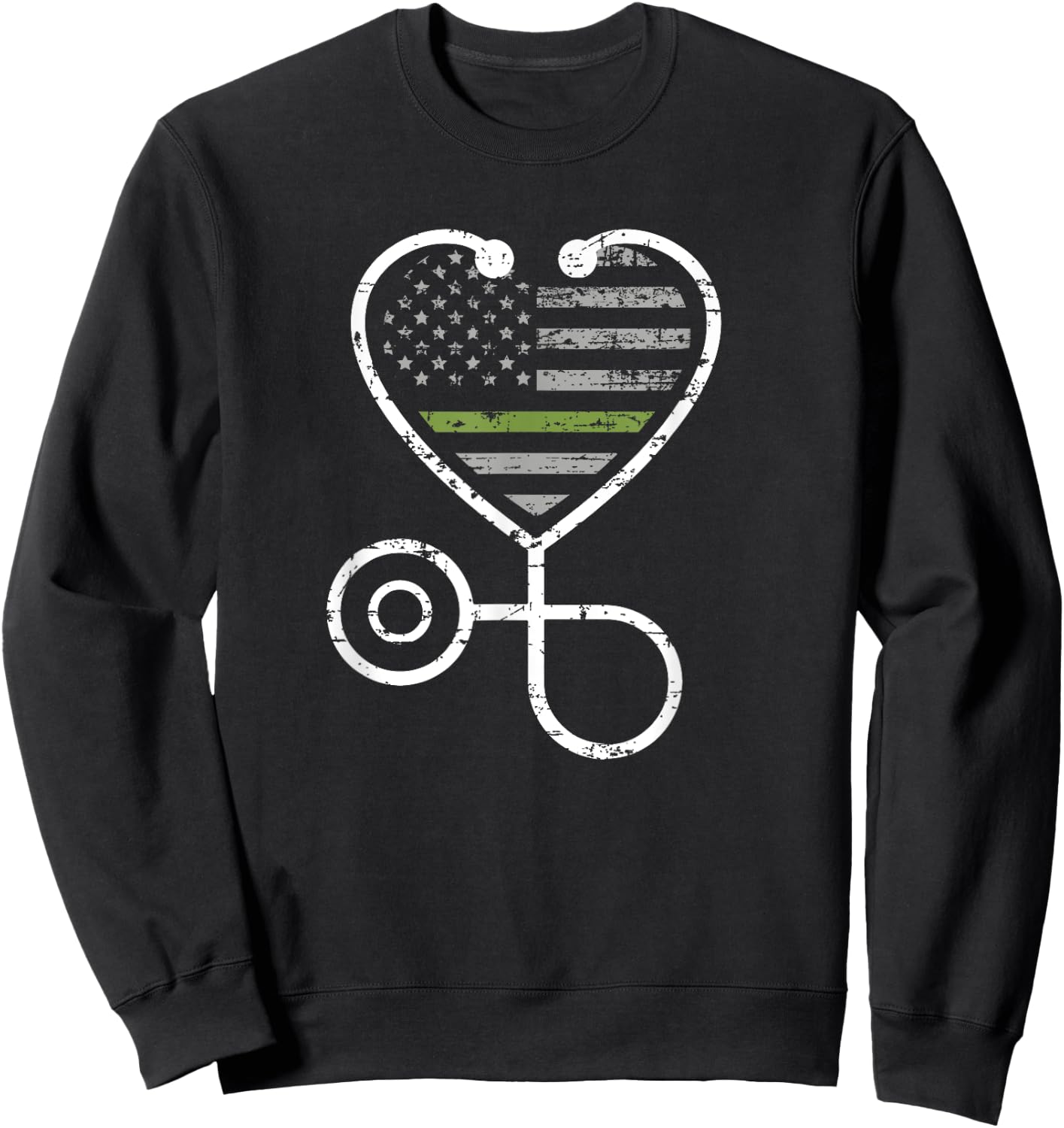 Thin Green Line Stethoscope Heart Military Nurse Sweatshirt - Sweatshirt | Black
