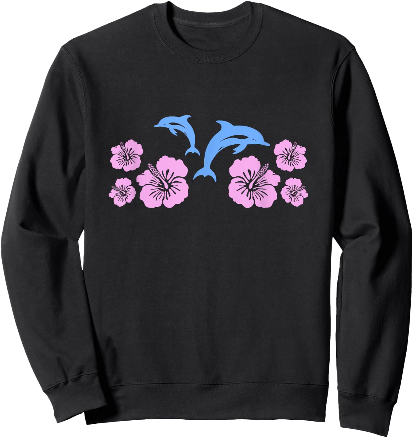 Dolphin Hibiscus Y2K Aesthetic Sweatshirt - Sweatshirt | Black