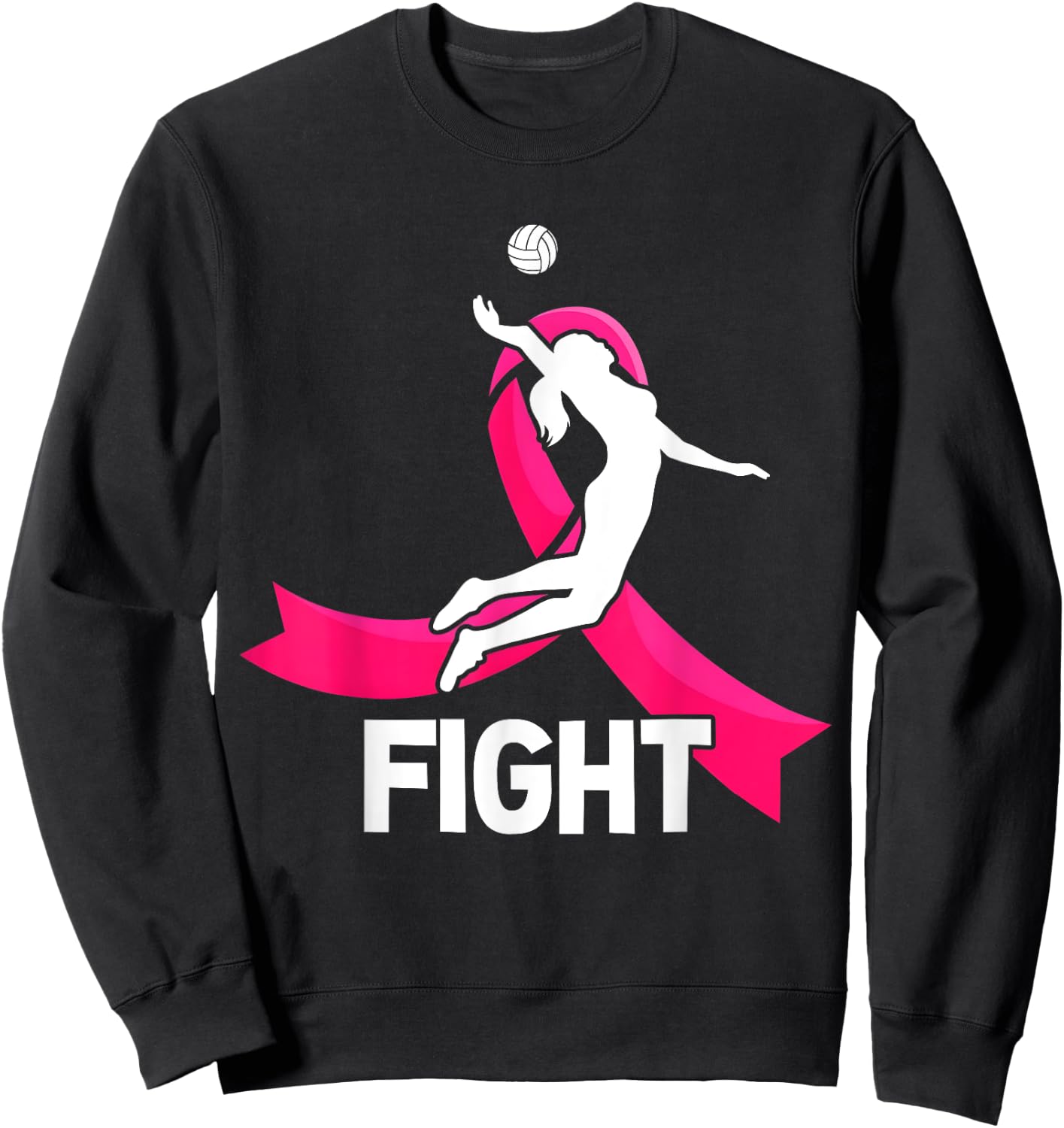 Fight Breast Cancer Volleyball Pink Ribbon Awareness Women Sweatshirt - Sweatshirt | Black