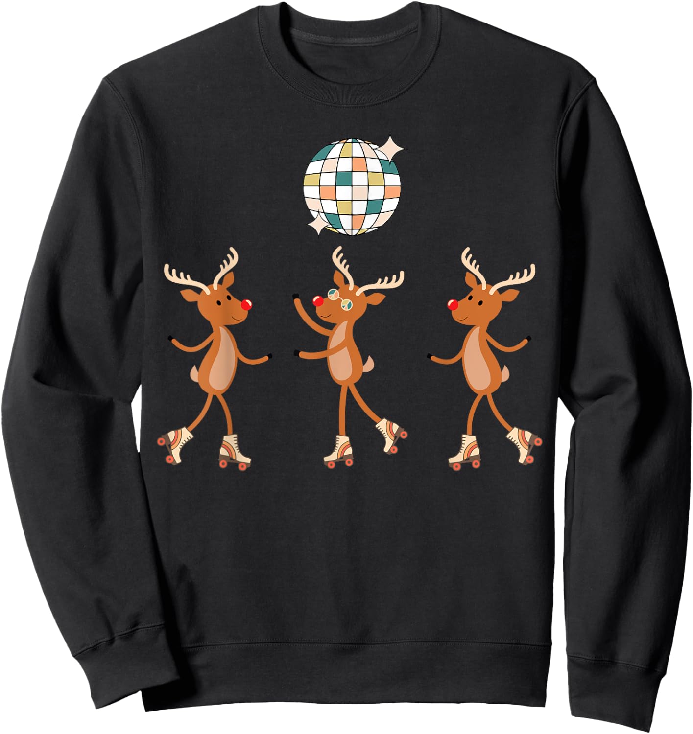 Reindeer Roller Skating Roller Skater Rollerskate Christmas Sweatshirt - Sweatshirt | Black