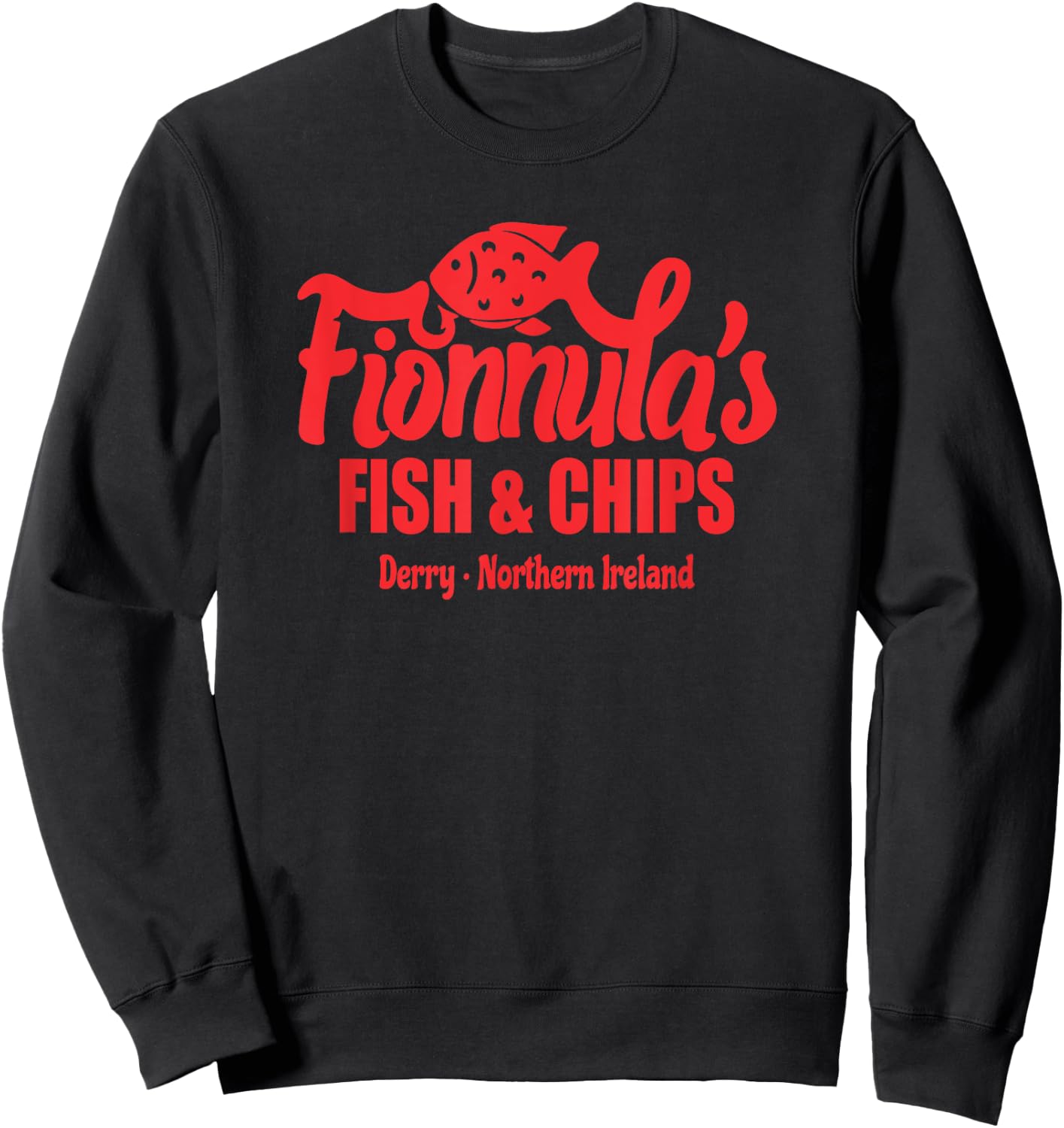Fionnula's Fish & Chips Derry Northern Ireland Funny Sweatshirt - Sweatshirt | Black