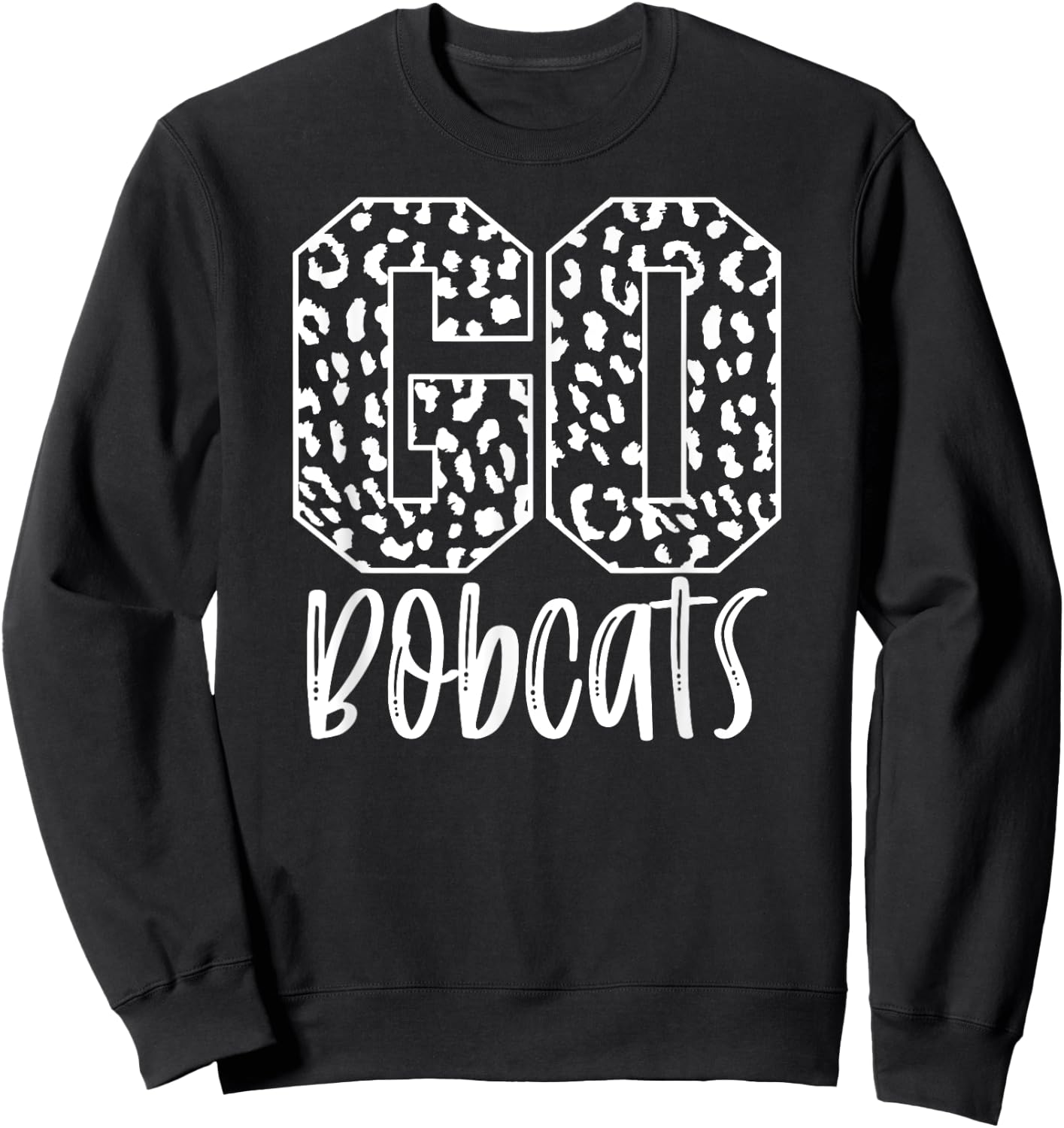 Bobcats Team Mascot School Spirit Game Night Leopard Print Sweatshirt - Sweatshirt | Black