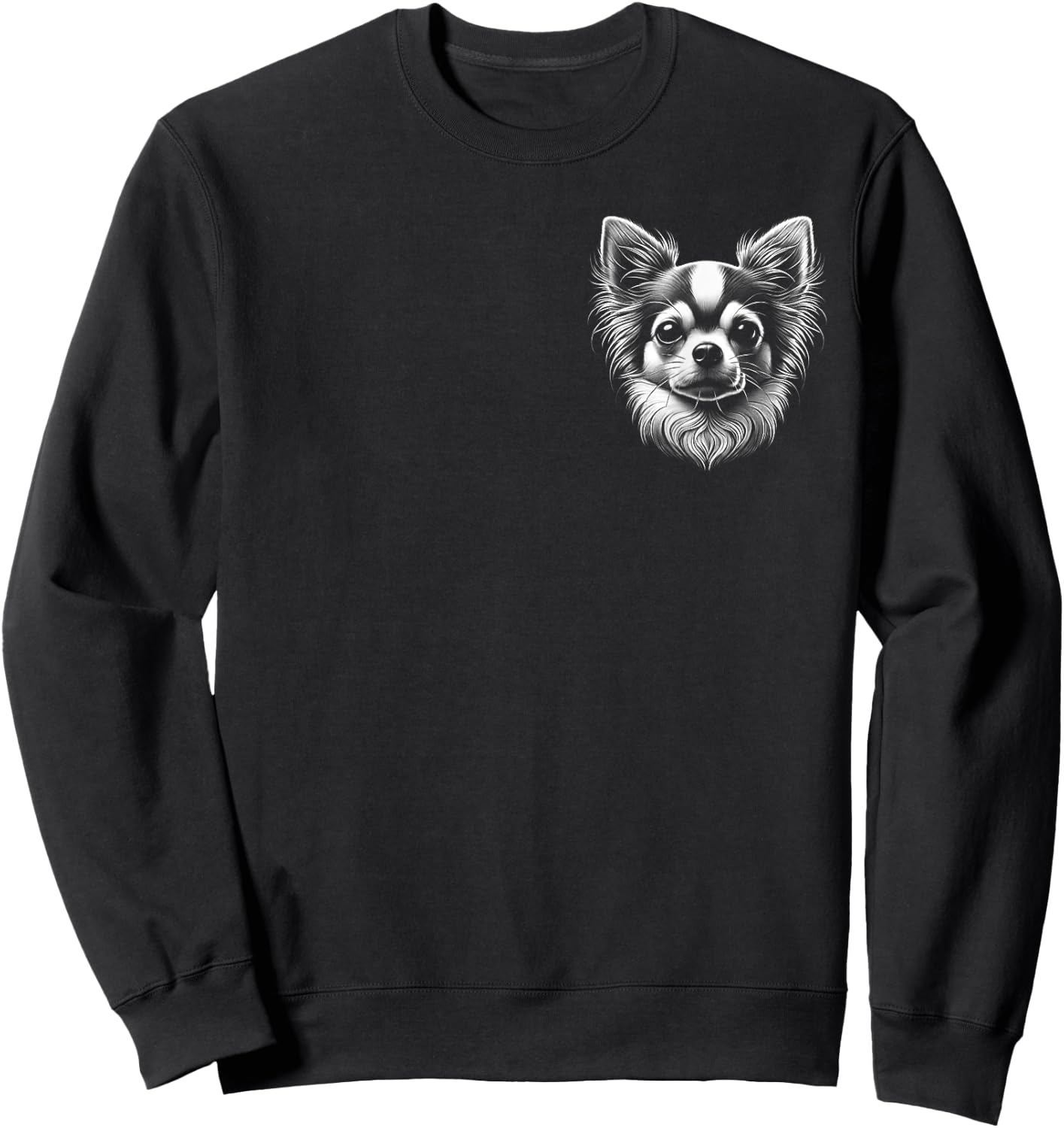 Cute Chihuahua Elegant Black and White Portrait on Chest Sweatshirt - Sweatshirt | Black