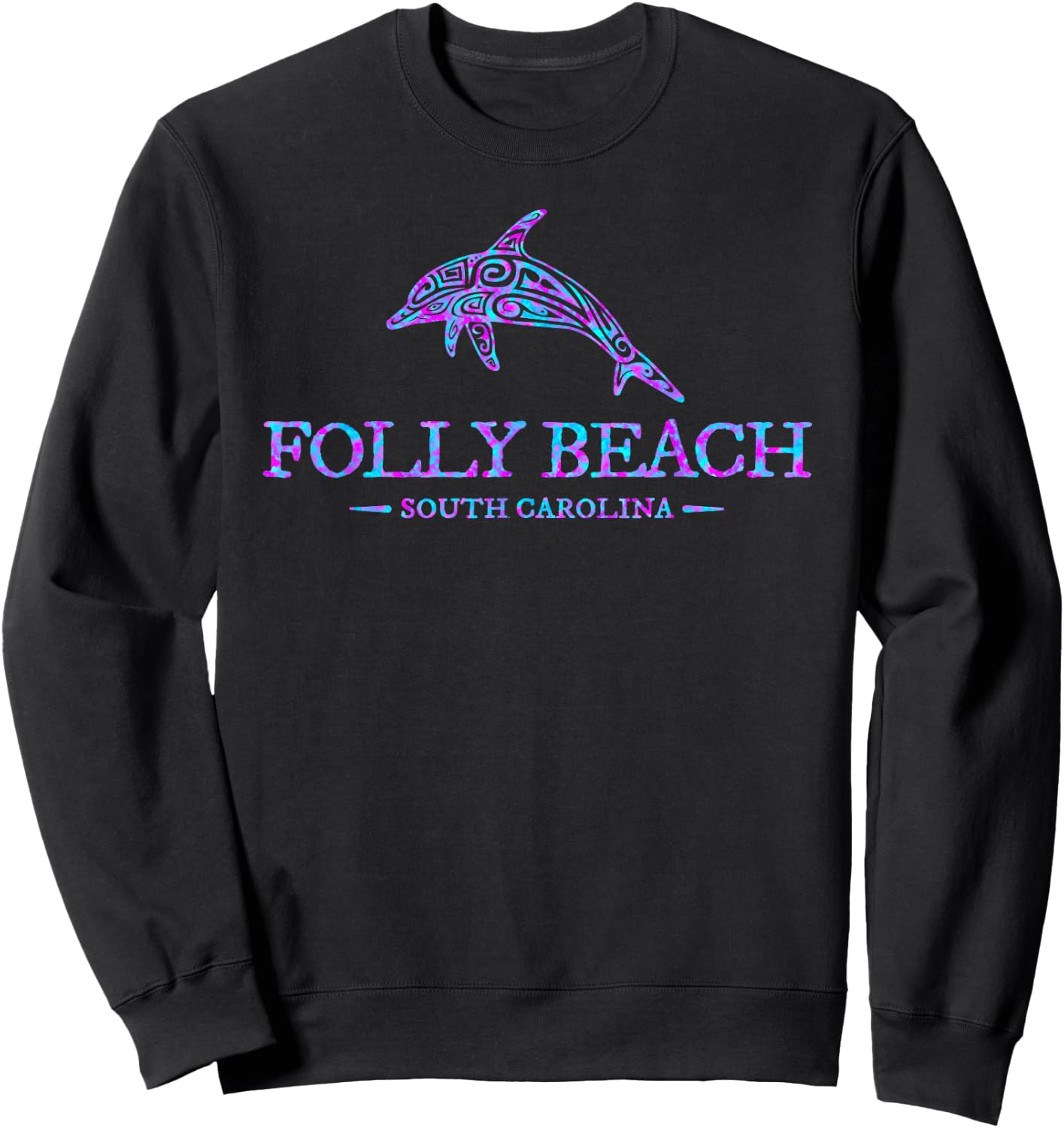 Folly Beach South Carolina Dolphin Boys Girls Souvenir Sweatshirt - Sweatshirt | Black