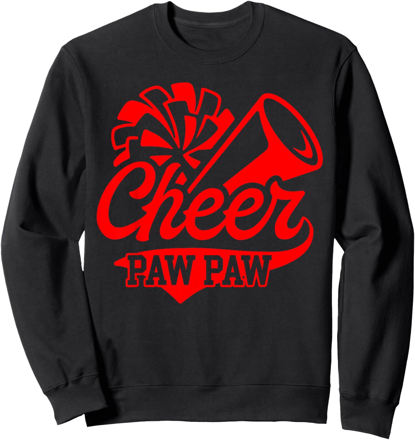 Cheer Paw Paw Biggest Fan Leopard Black And Red Pom Pom Sweatshirt - Sweatshirt | Black