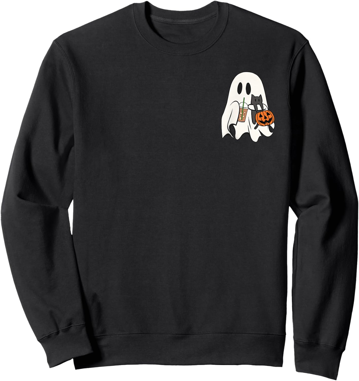 Cute Ghost Cat Iced Coffee Spooky Season Halloween Costume Sweatshirt - Sweatshirt | Black