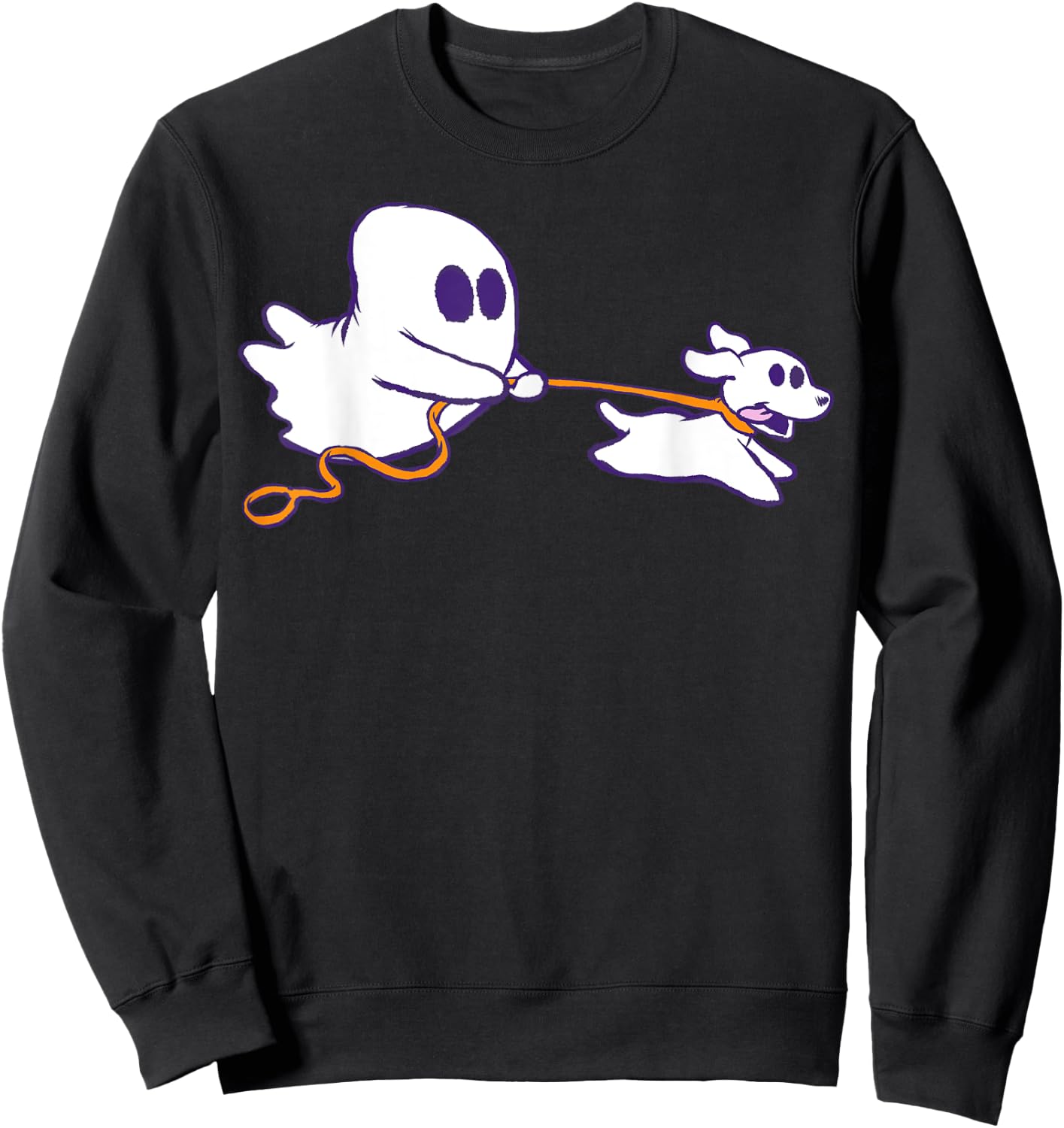 Cute Ghost Dog Walker Graphic Halloween Costume Sweatshirt - Sweatshirt | Black