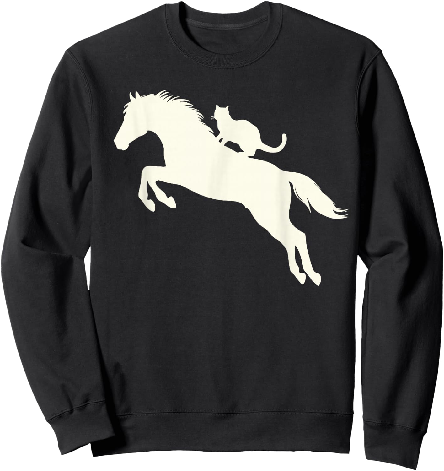 Horseback Riding Cat Silhouette for Animal Lovers Funny Cat Sweatshirt - Sweatshirt | Black