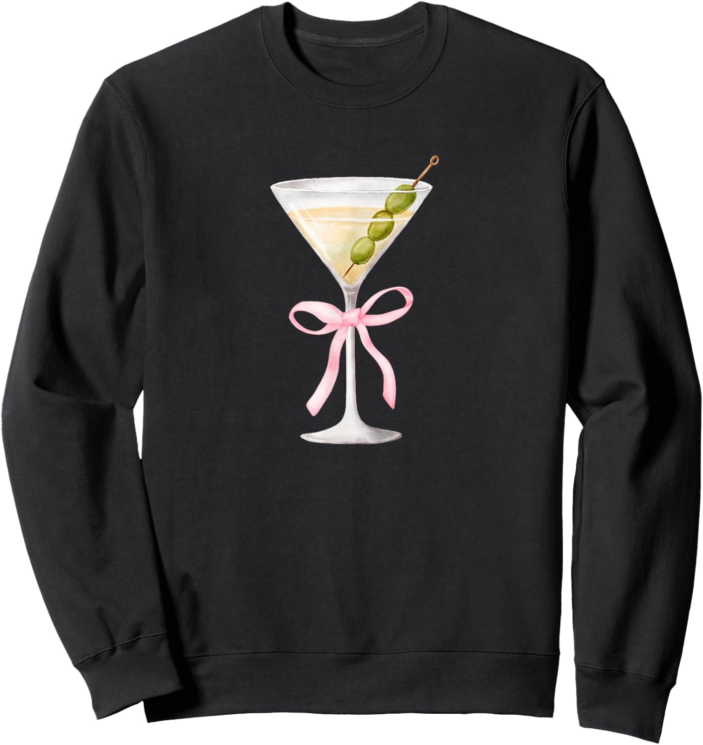 Coquette Pink Bow Martini Time Drinking Vintage Sweatshirt - Sweatshirt | Black