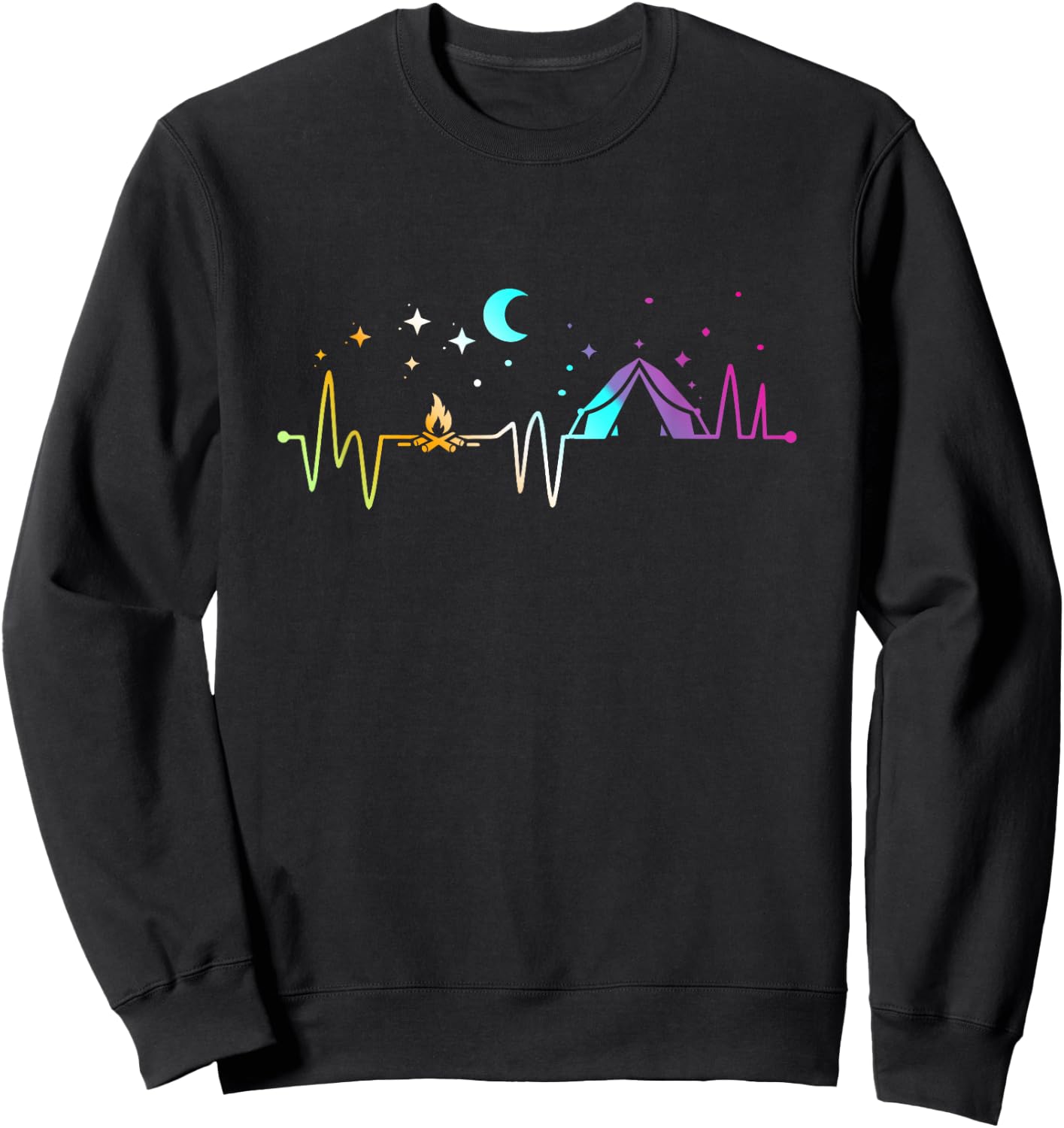 Retro Camping Heartbeat Nature Camper Hiking Hiker Outdoor Sweatshirt - Sweatshirt | Black