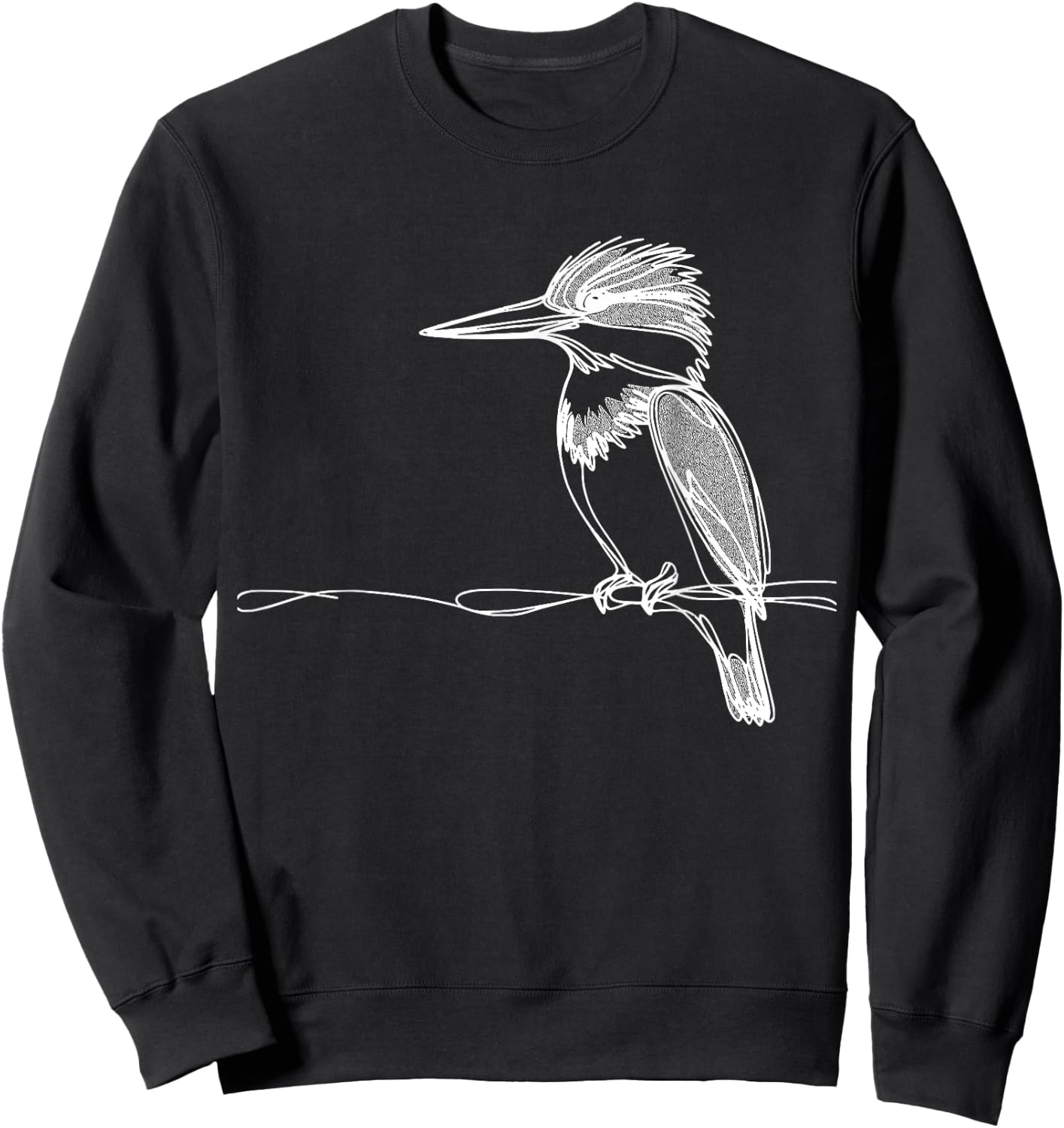 Line Art Bird & Ornithologist Belted Kingfisher Sweatshirt - Sweatshirt | Black