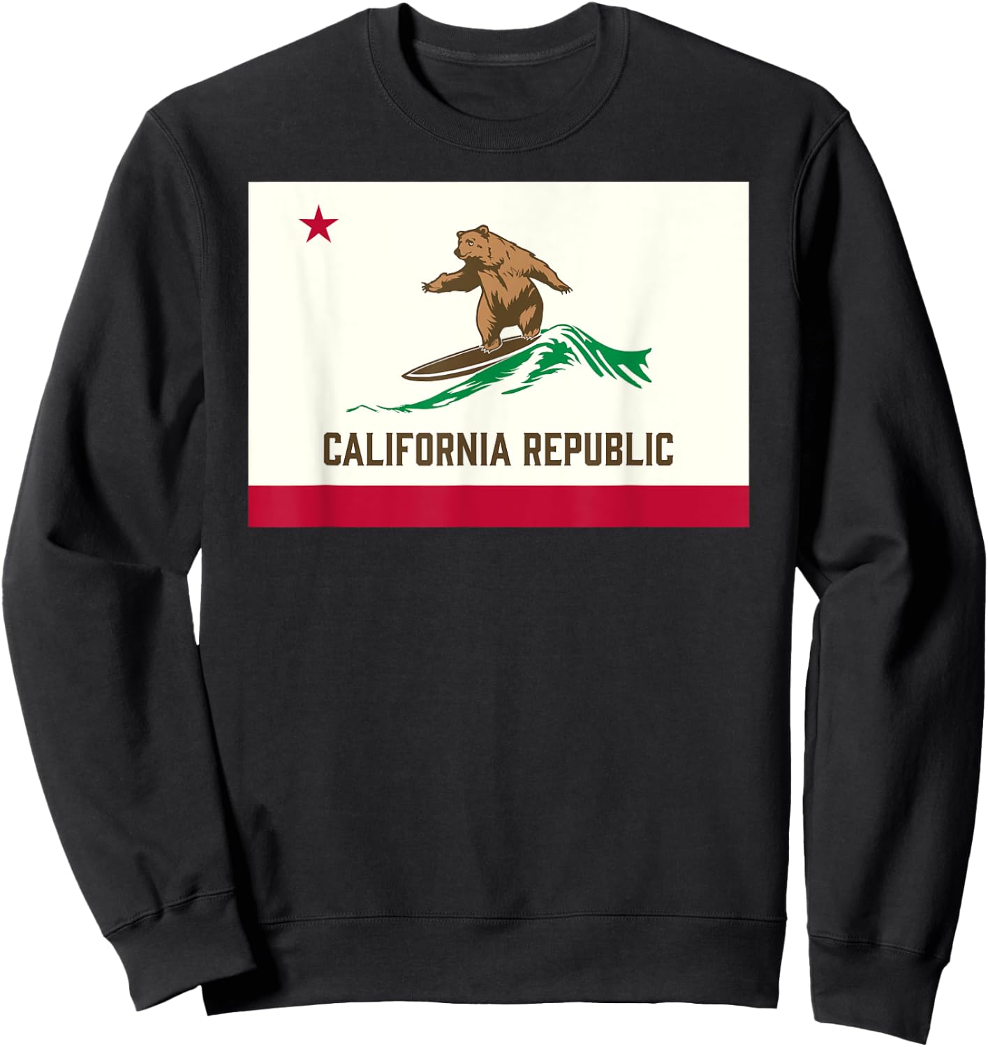 California Republic Bear Surfing-State Flag Inspired Design Sweatshirt - Sweatshirt | Black