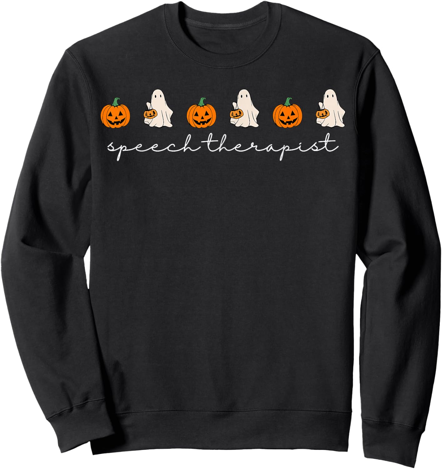 Speech Therapist Pumpkin Ghost SLP Speech Therapy Halloween Sweatshirt - Sweatshirt | Black