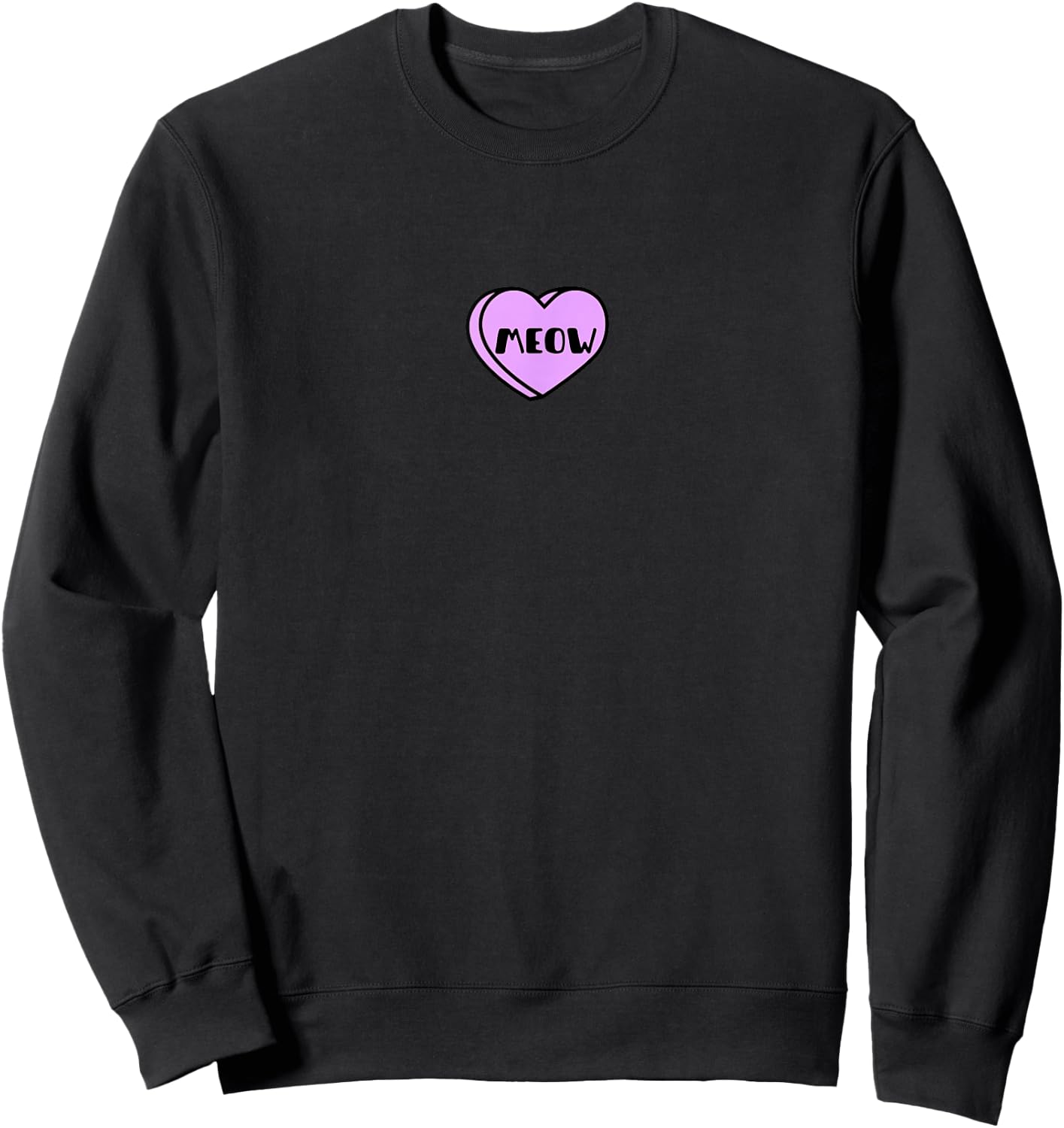 Meow Love Heart Valentines Candy Funny Word Cat Lover Lady Sweatshirt - Sweatshirt | Black