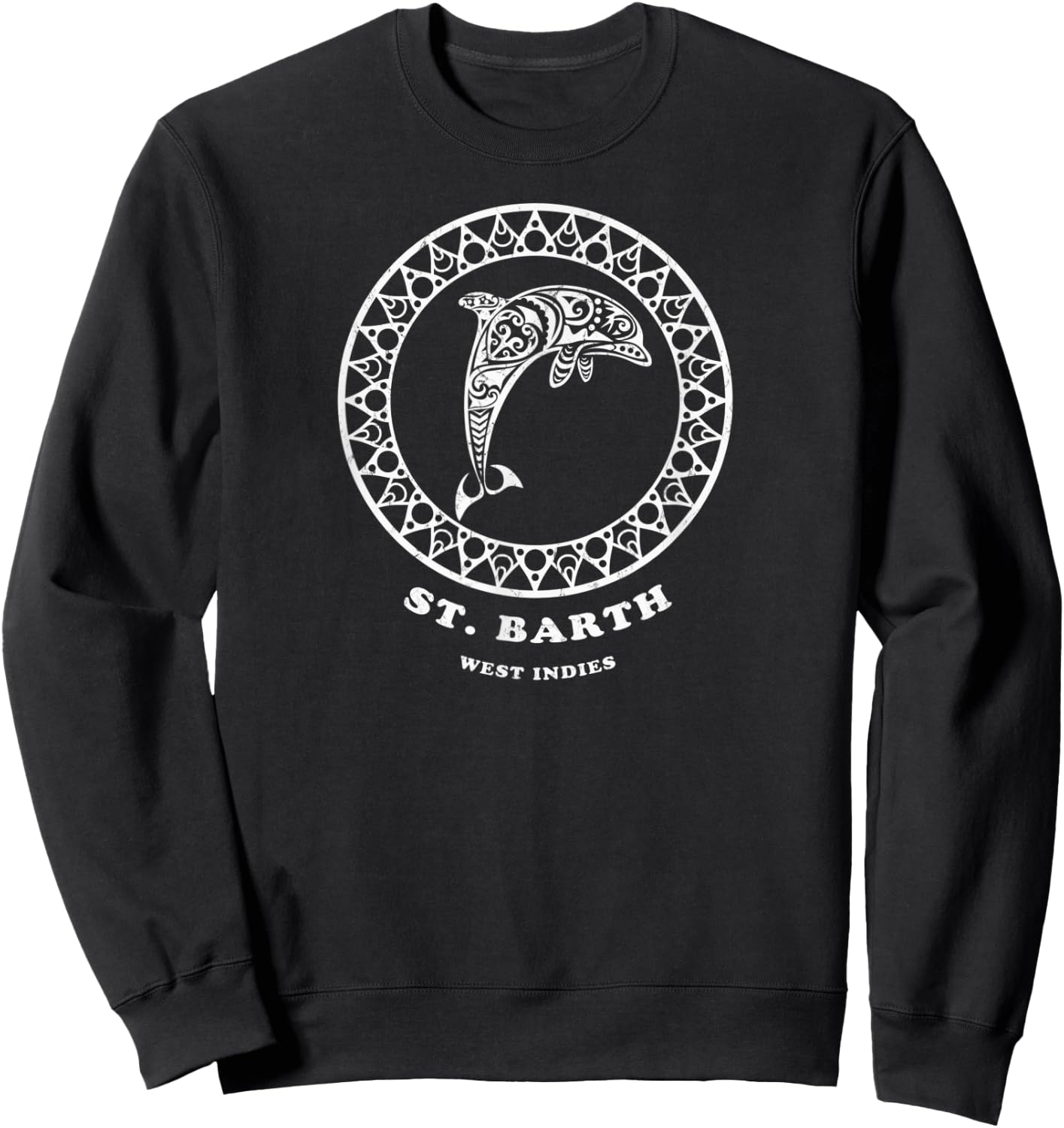 St. Barth, West Indies Vintage Tribal Dolphin Vacation Sweatshirt - Sweatshirt | Black
