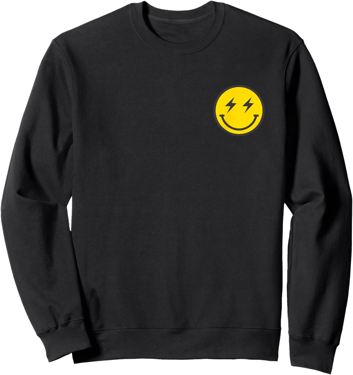 Minimalist 80s Lightning Bolt Eyes Happy Smiling Smile Face Sweatshirt - Sweatshirt | Black