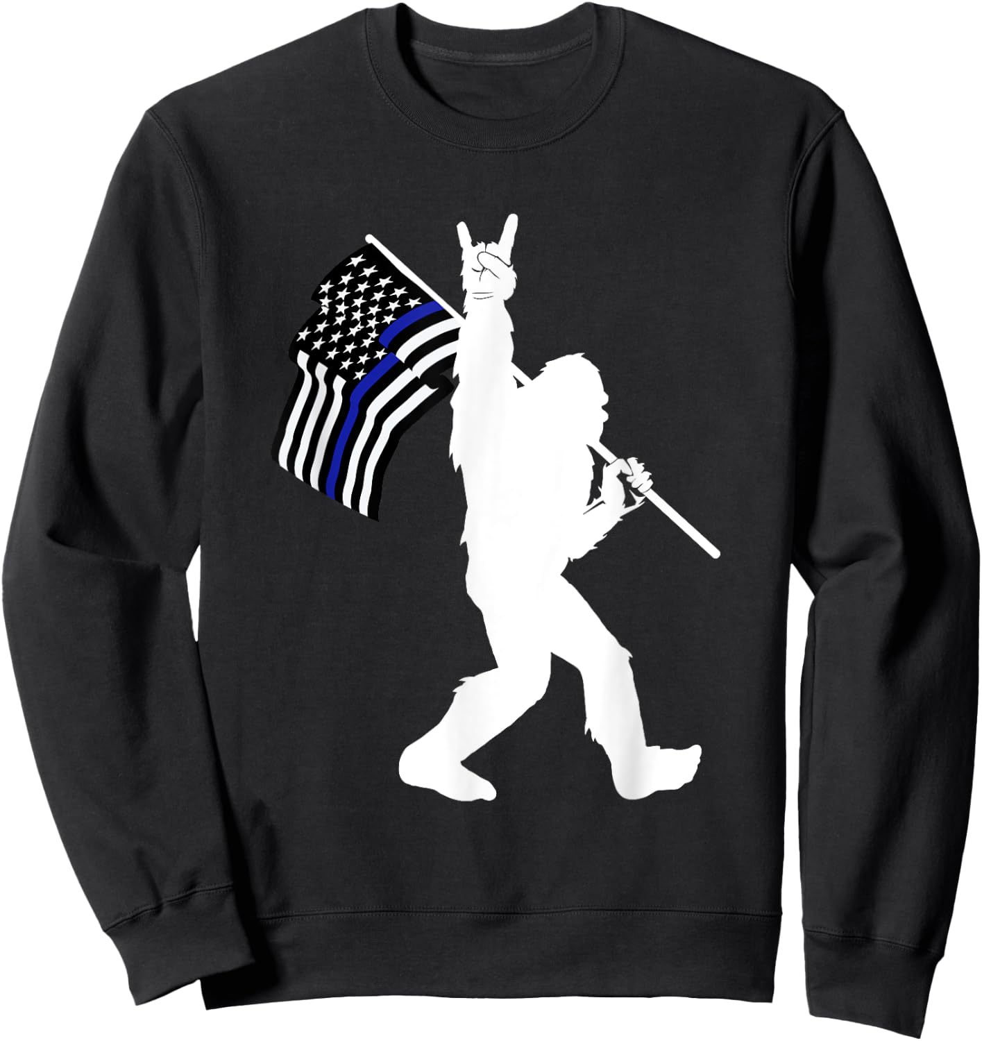 Funny Bigfoot Rock and Roll Thin Blue Line Flag for Police Sweatshirt - Sweatshirt | Black