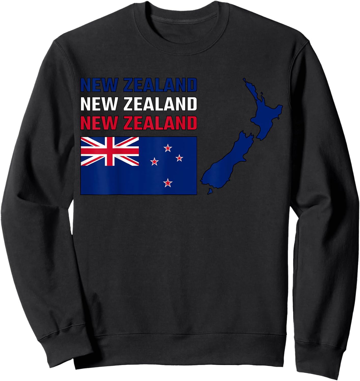 New Zealand map with New Zealand flag in colors of the flag Sweatshirt - Sweatshirt | Black