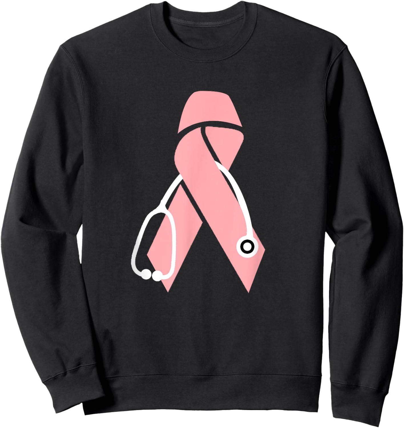 Breast Cancer Awareness Scrub Top Pink Ribbon Stethoscope Sweatshirt - Sweatshirt | Black