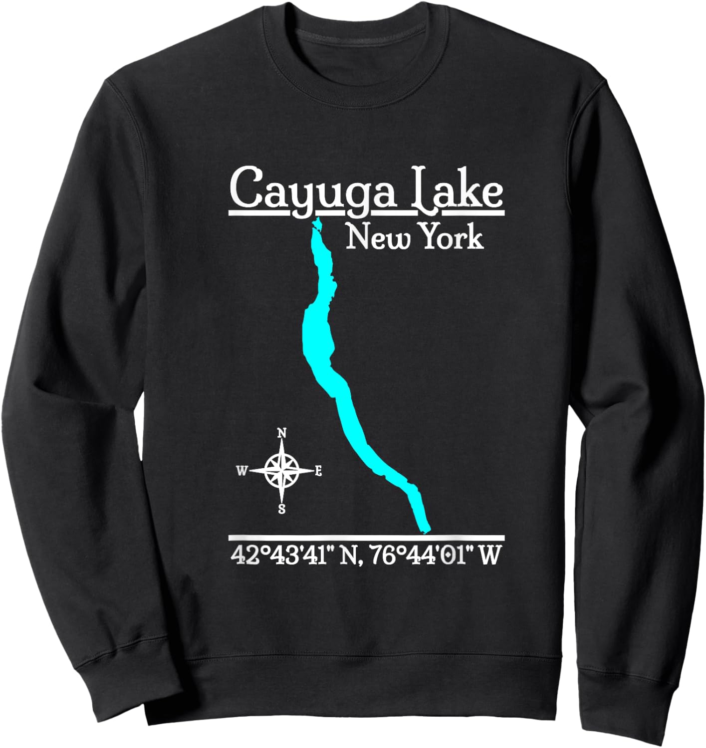 Designed by GeoGearCo Cayuga Lake - New York - -Adults - Black - Small - Short Sleeve - Modern - Nature - Camping - All Seasons Sweatshirt - Sweatshirt | Black