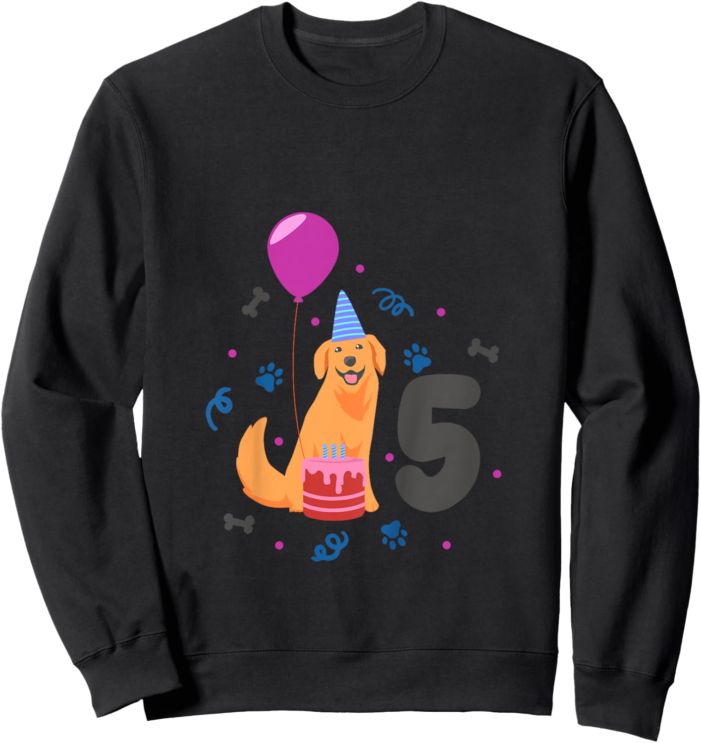 Kids I am 5 with golden retriever - kids birthday 5 years old Sweatshirt - Sweatshirt | Black