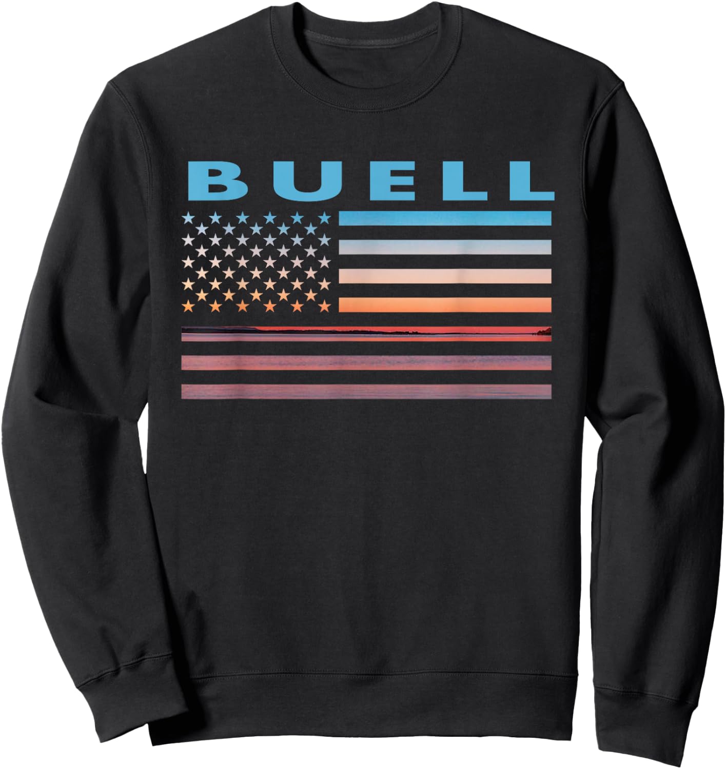 Vintage Sunset American Flag Buell, Montana Men Sweatshirt - Sweatshirt | Black