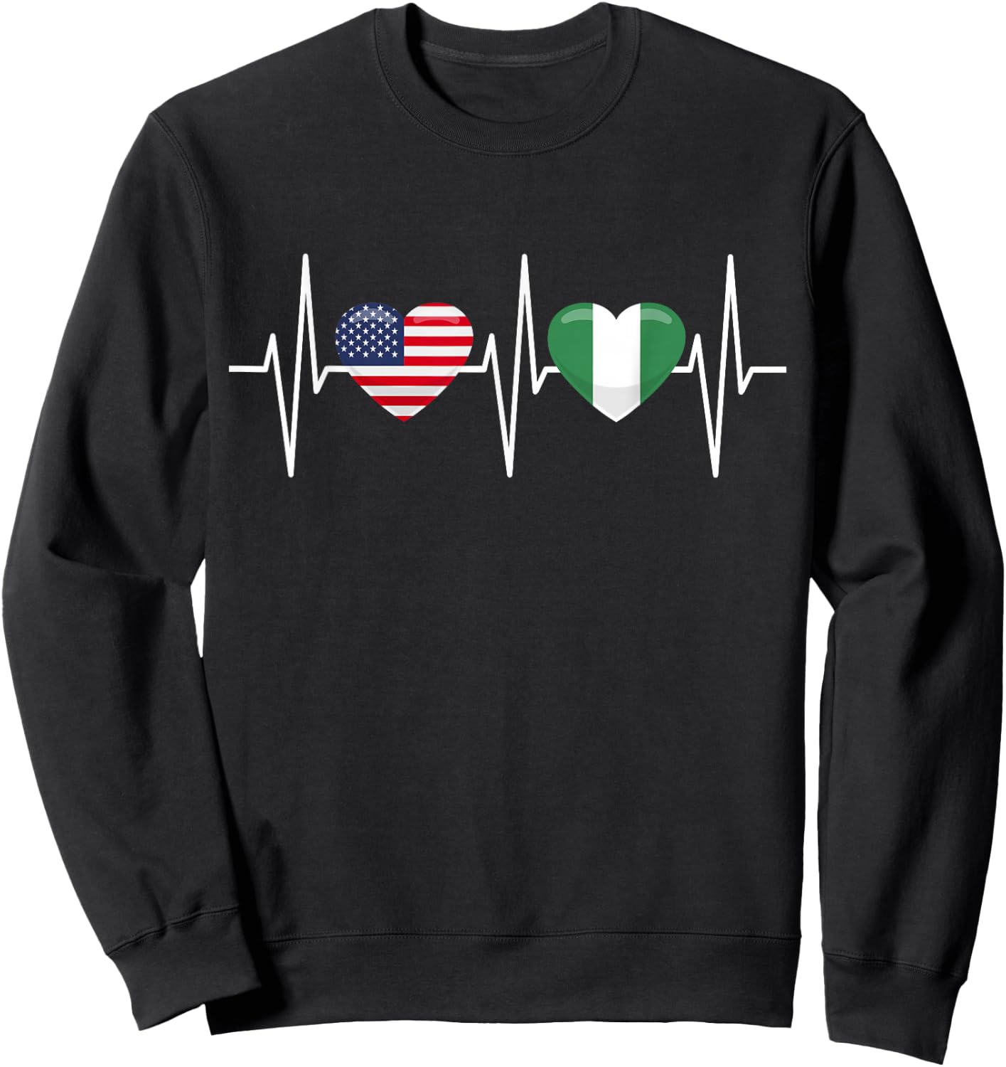 USA Nigeria Shirt Heartbeat America Nigerian Flag Heart Sweatshirt - Sweatshirt | Black