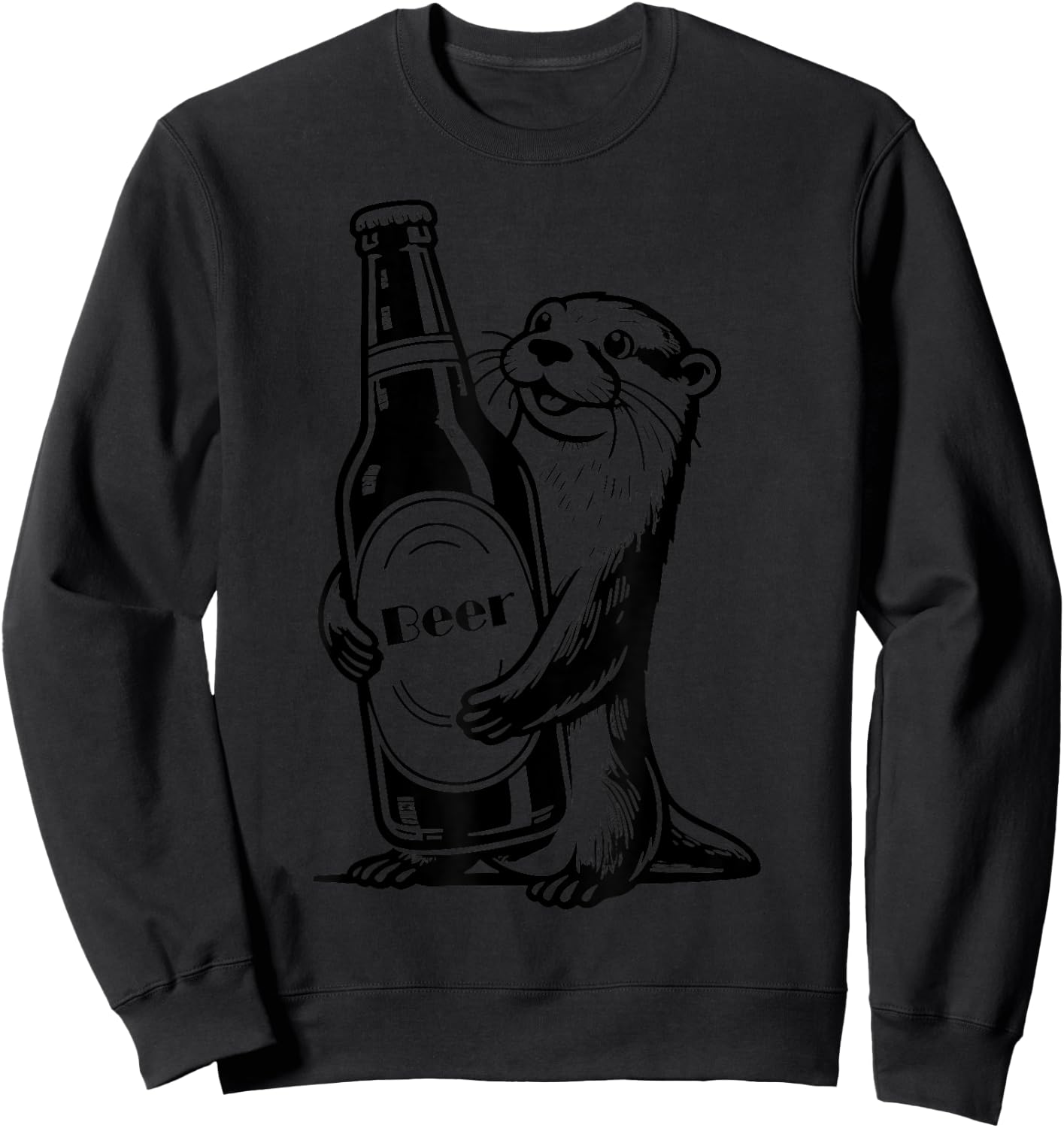 Funny Cute Otter Holding Beer Cool Animal Sea Otters Sweatshirt - Sweatshirt | Black