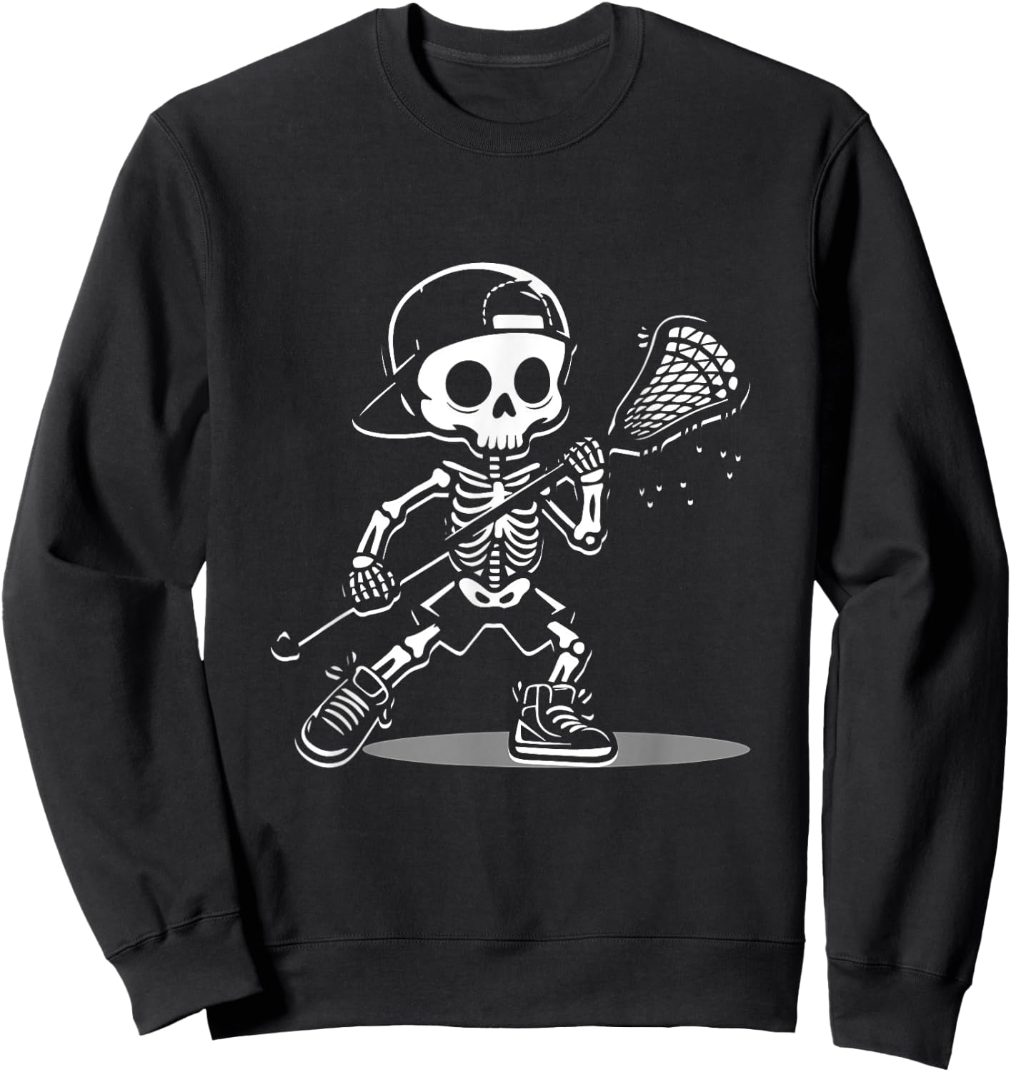Kid Halloween Skeleton Playing Lacrosse Sport Player Costume Sweatshirt - Sweatshirt | Black