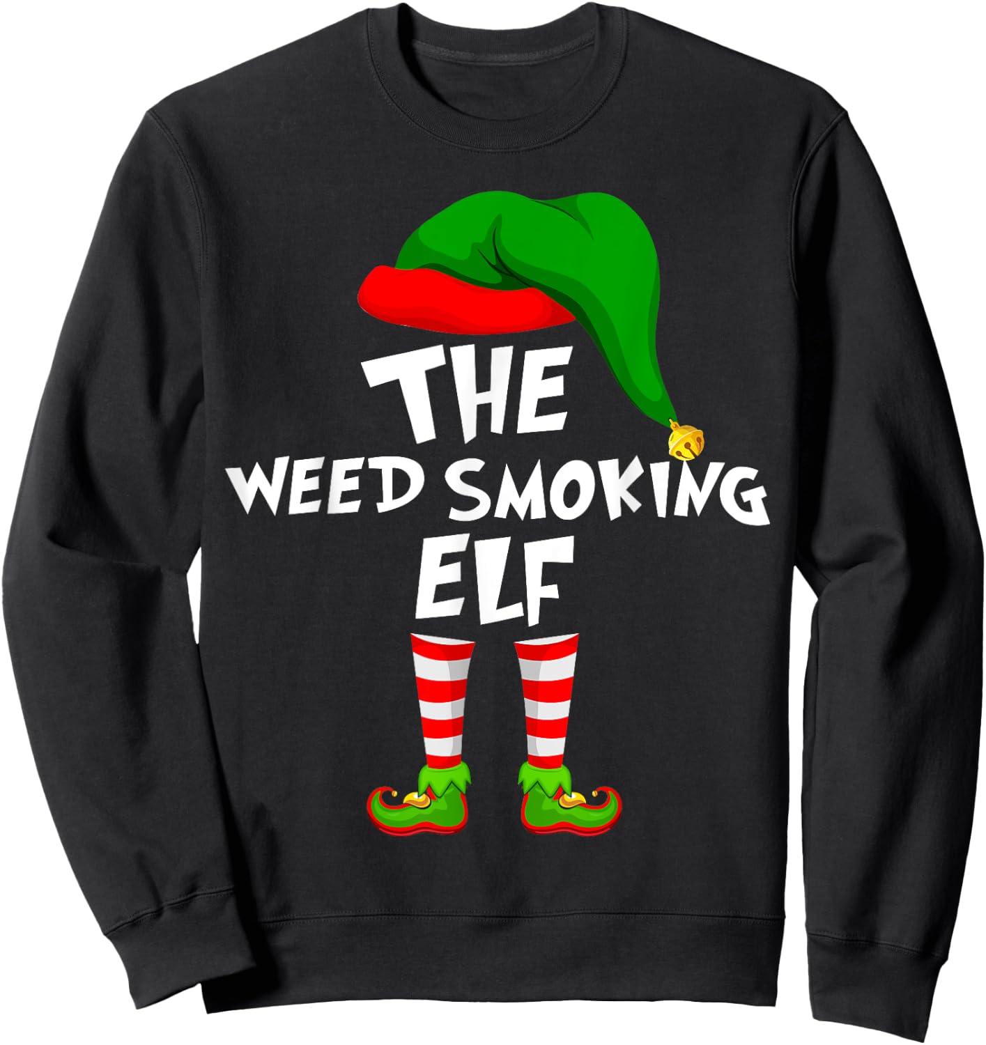Funny Matching Family Christmas Weed Smoking Elf Sweatshirt - Sweatshirt | Black