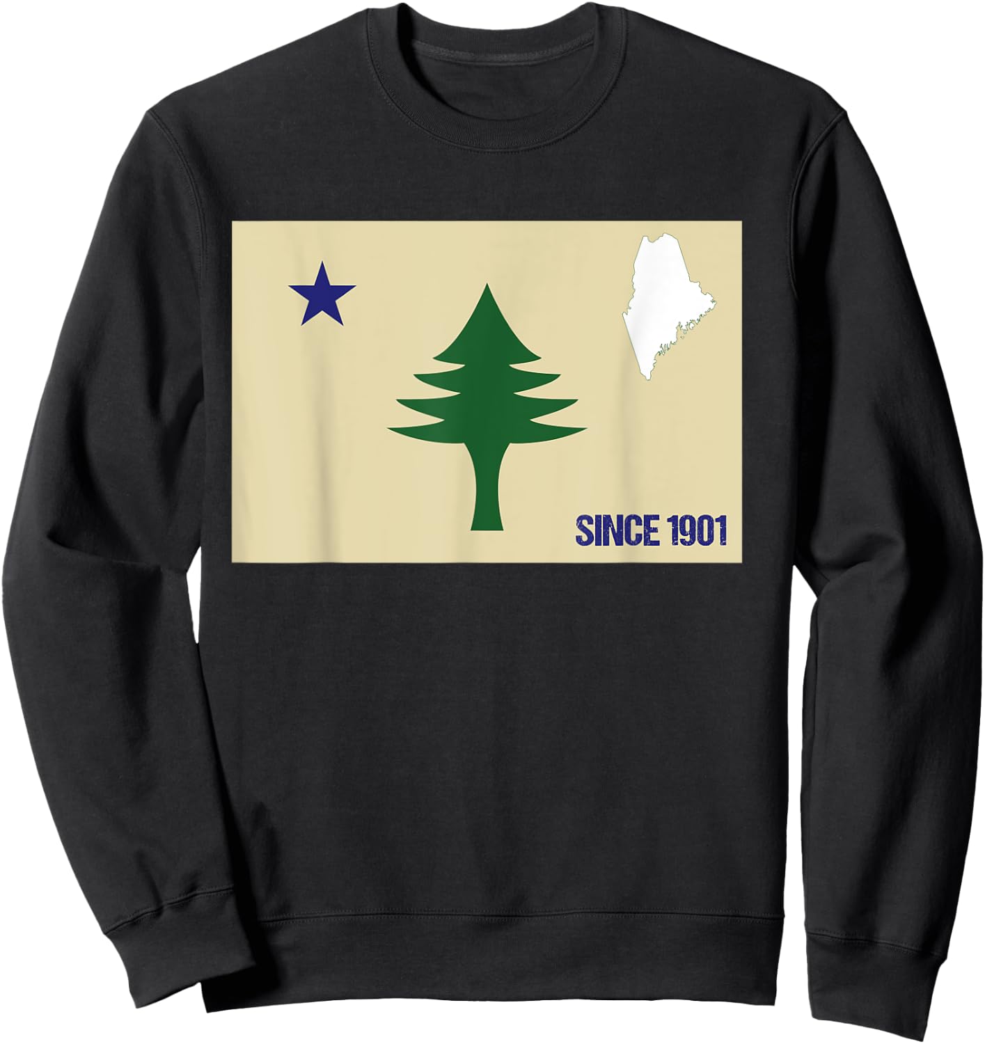 Maine Pine Tree State Flag Pride Patriotic Retro Vintage Sweatshirt - Sweatshirt | Black