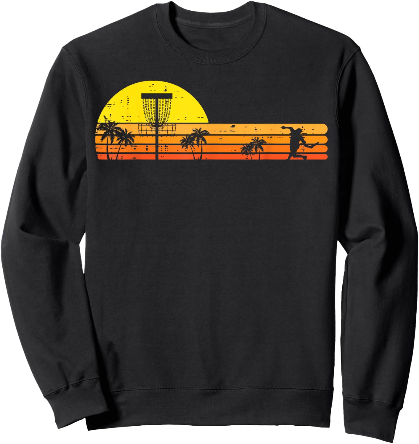 Disc Golf Palm Trees Retro Frisbee Frolf Sport Men Women Kid Sweatshirt - Sweatshirt | Black