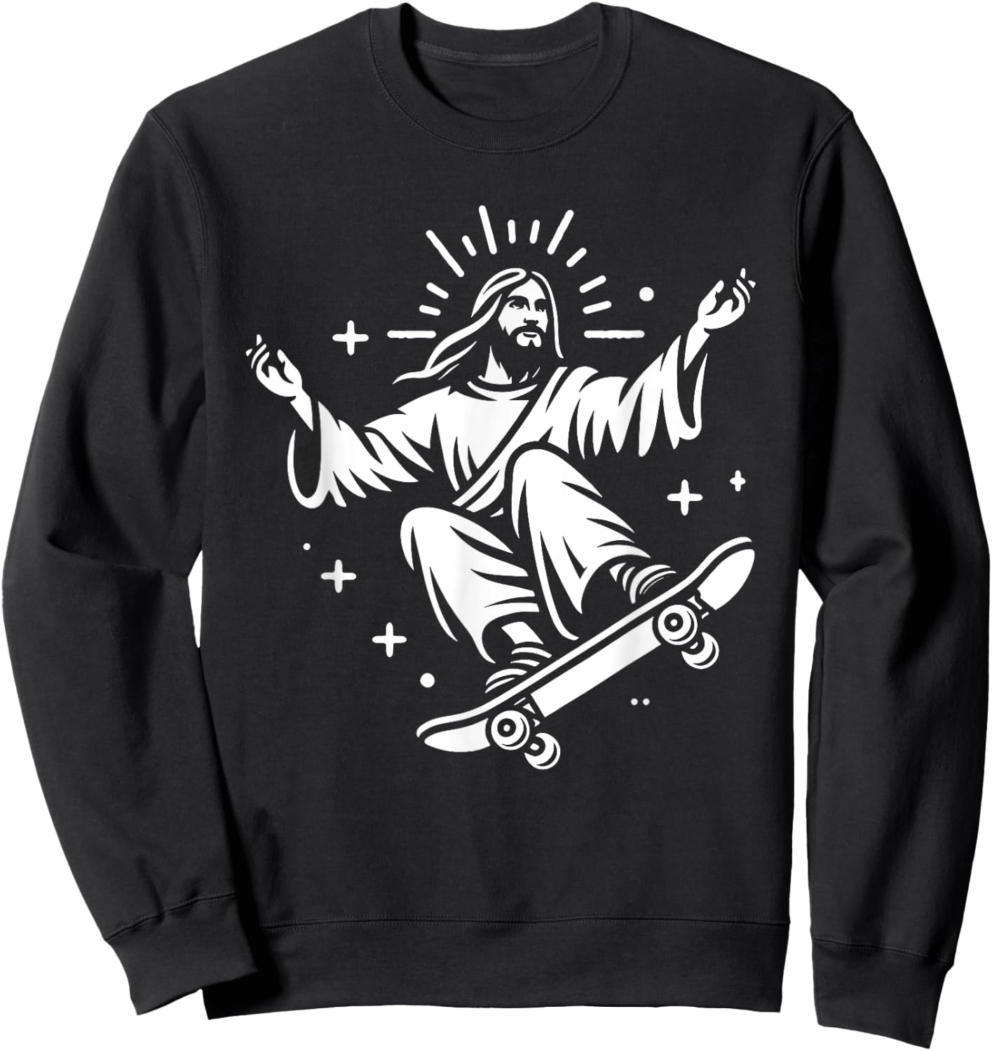 Jesus Riding Skateboard Funny Christian Skateboarding Sweatshirt - Sweatshirt | Black