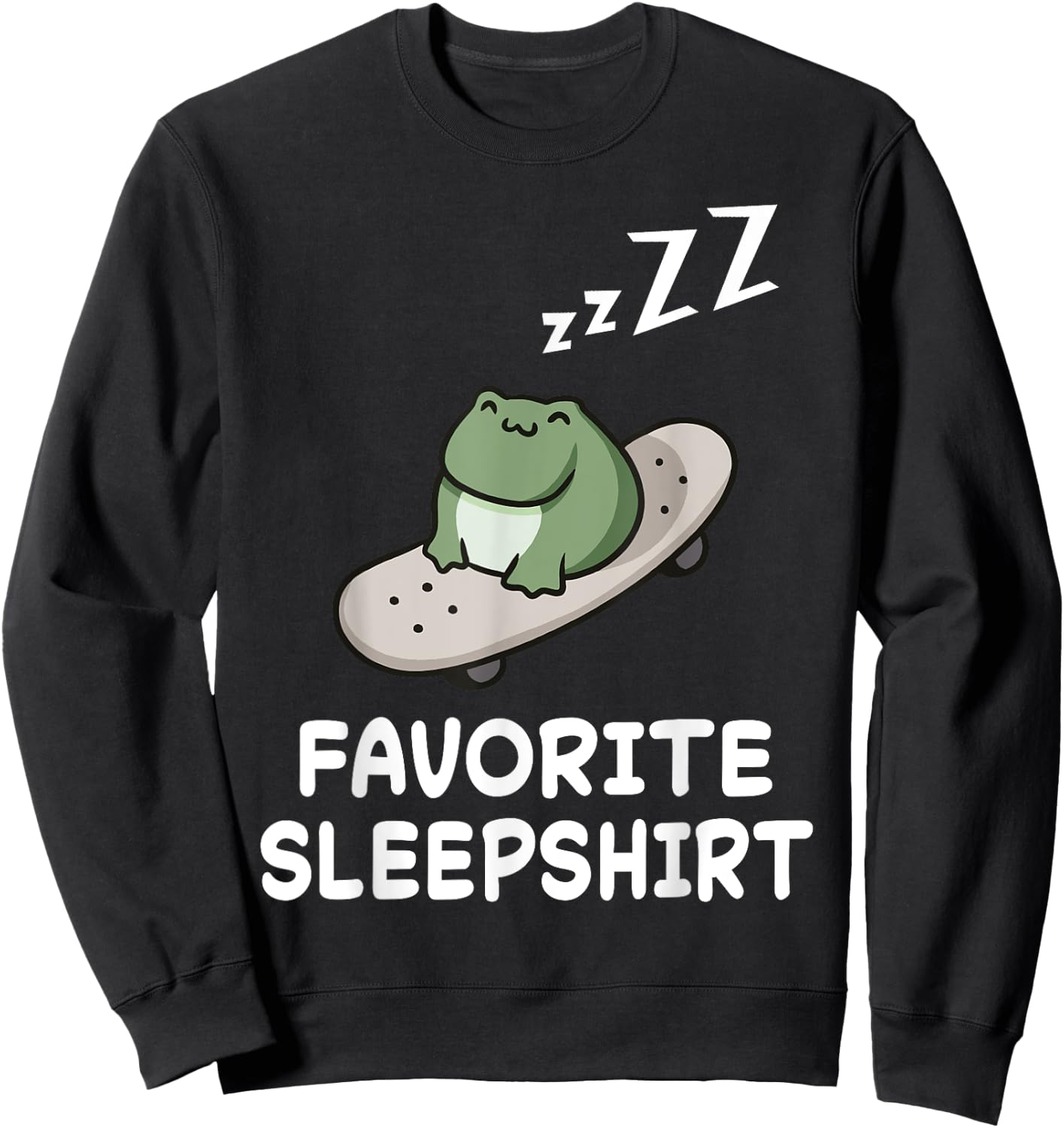 Frog Skateboard Frogs Nap Sleeping Sleep Pajama Nightgown Sweatshirt - Sweatshirt | Black