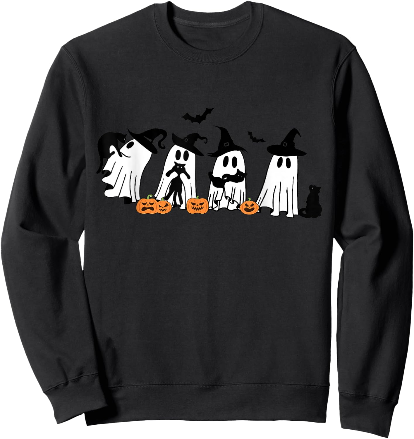 Funny Ghost Holding A Black Cat Halloween Ghost Cat Lovers Women Kids Sweatshirt - Sweatshirt | Black