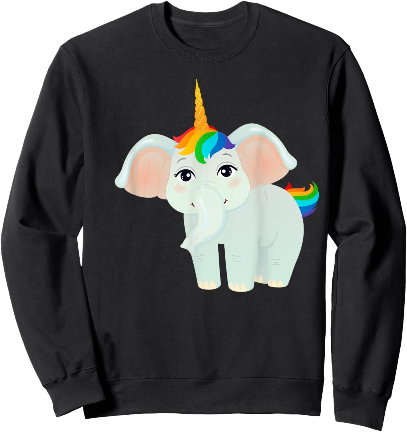 Elephant Unicorn With Rainbow Hair Sweatshirt - Sweatshirt | Black