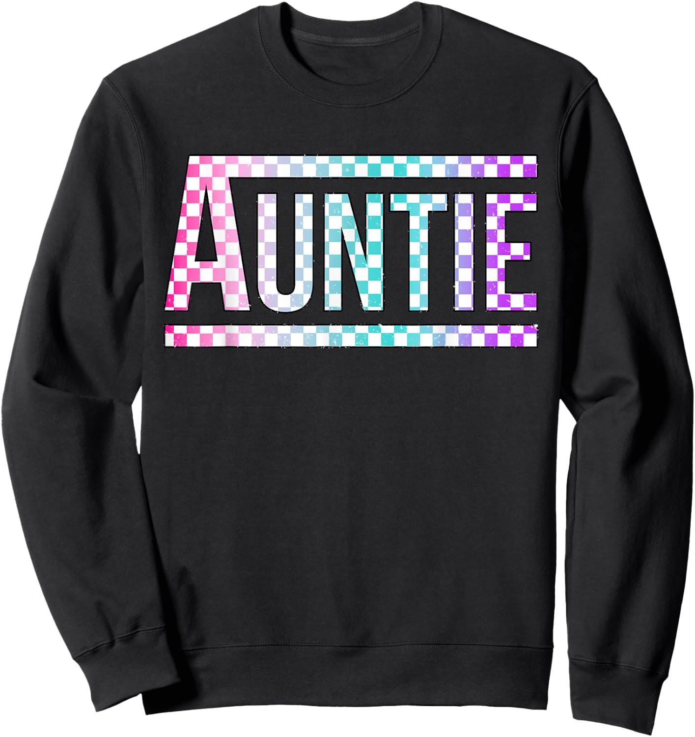 Auntie Checkered Tie Dye Family Mother's Day Pit Crew Women Sweatshirt - Sweatshirt | Black