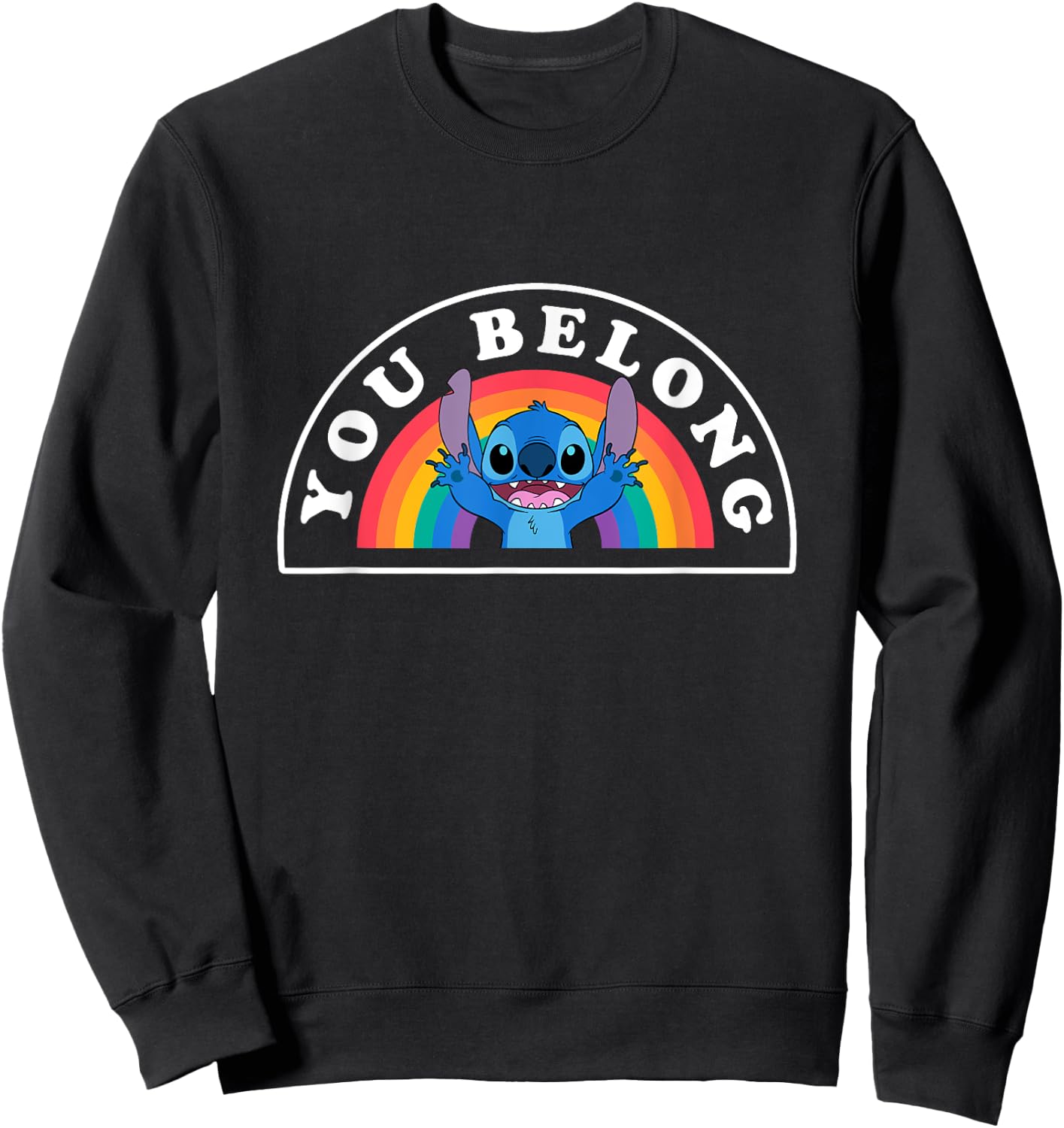 Disney Lilo & Stitch You Belong Happy Rainbow Logo Sweatshirt - Sweatshirt | Black