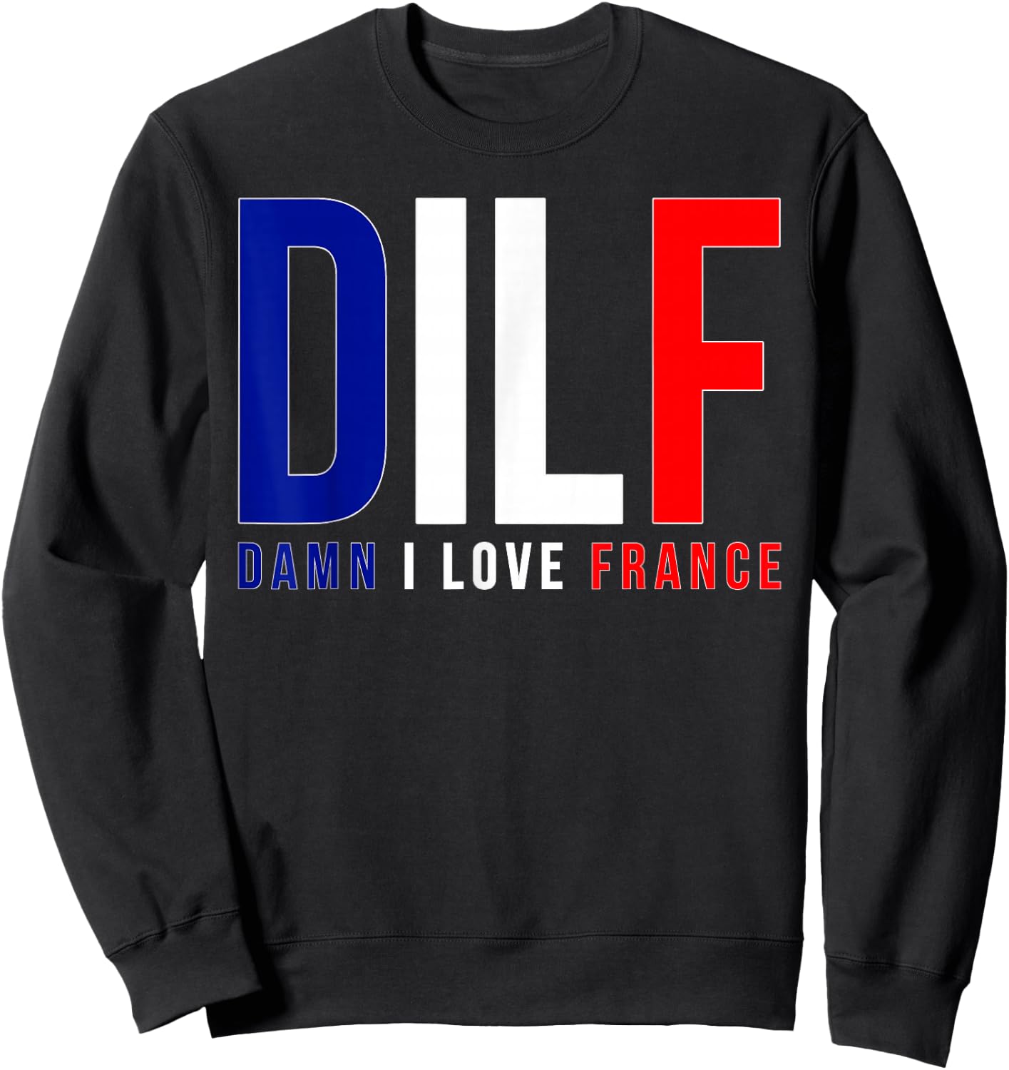 DILF Damn I Love France Funny Adult Naughty Quote Flag Joke Sweatshirt - Sweatshirt | Black