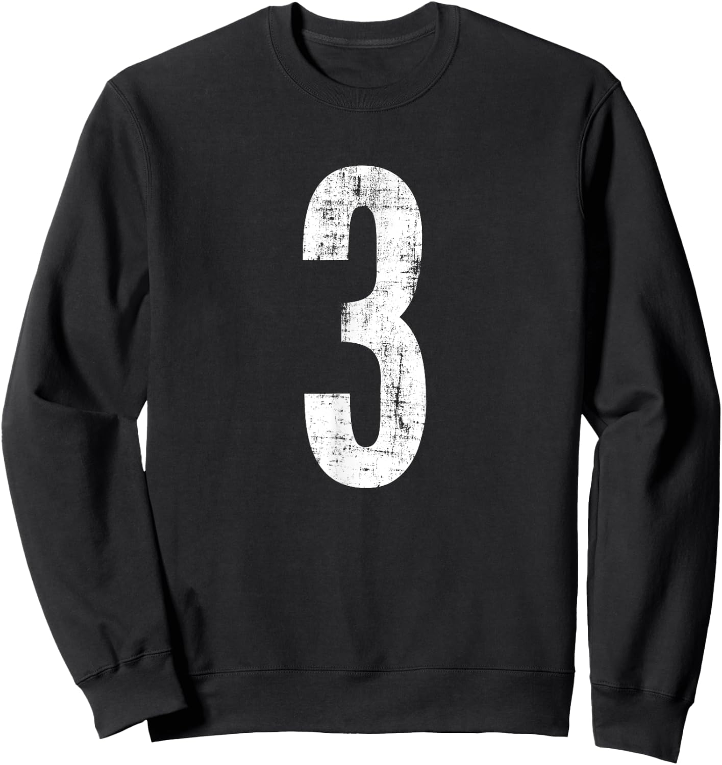 Number 3 Three Distressed Vintage Sport Team Player's Sweatshirt - Sweatshirt | Black